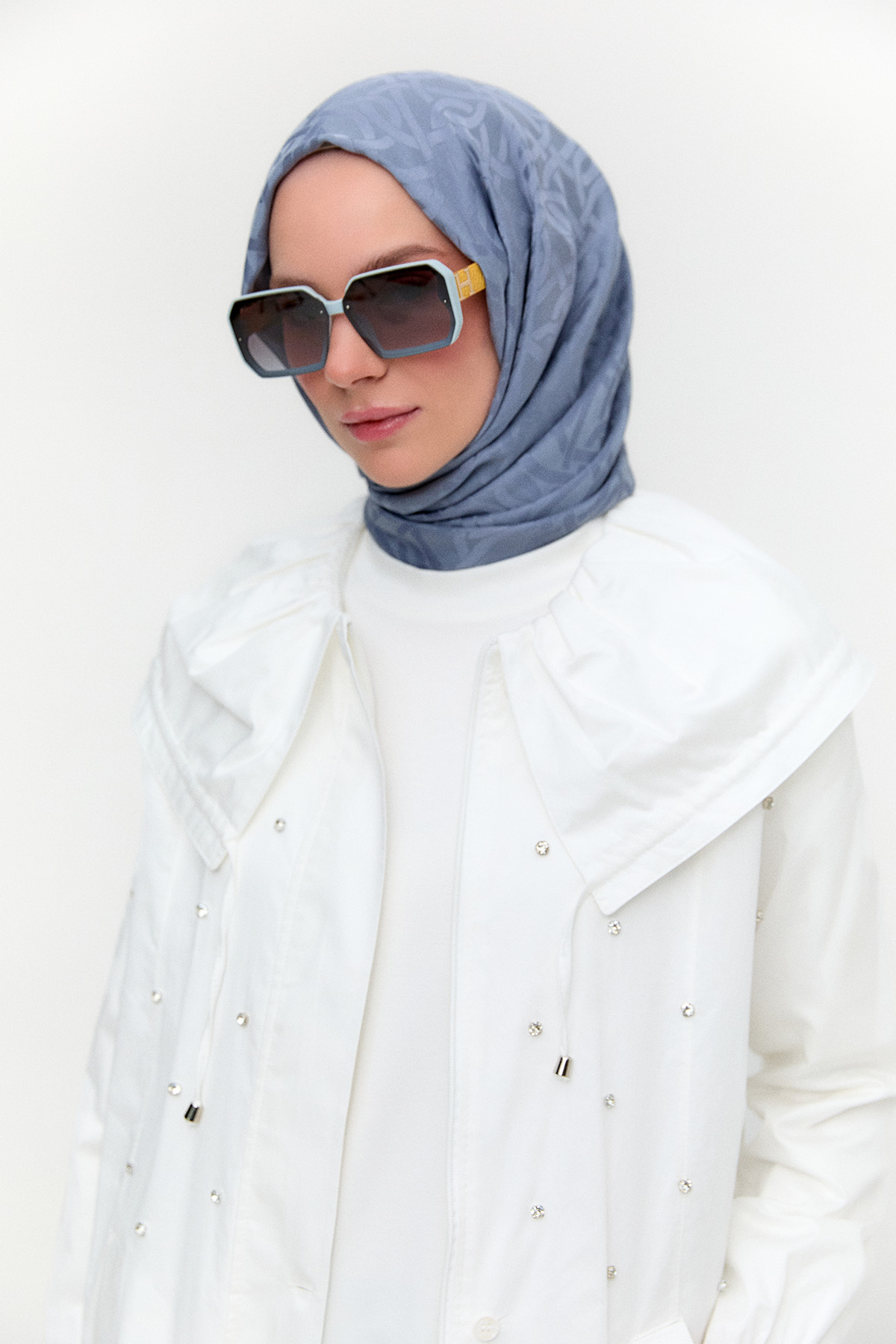 Denizci Yaka Taşlı Pamuk Kap, Tesettür Giyim
