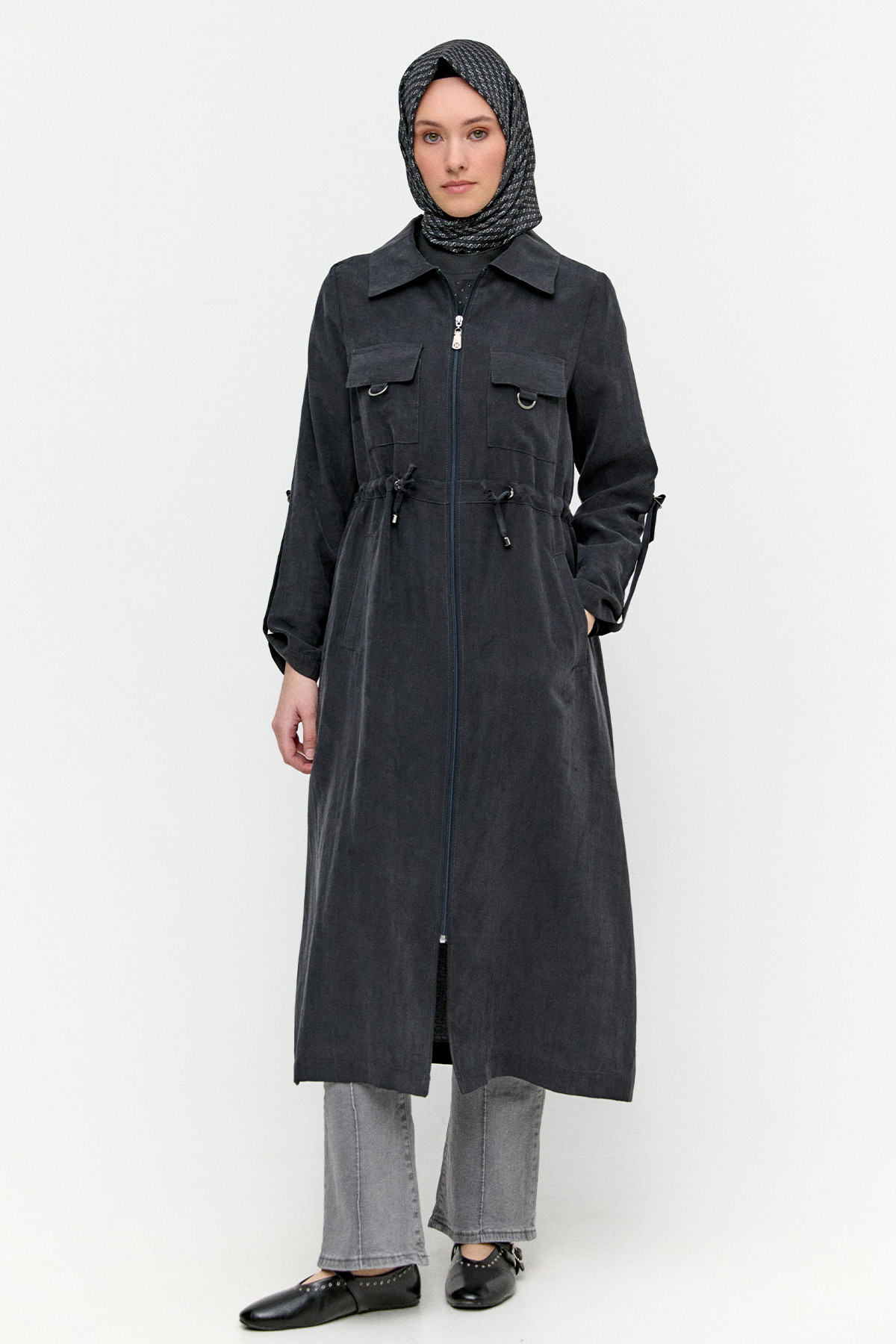 Fermuarlı Lyocell Kap, Tesettür Giyim