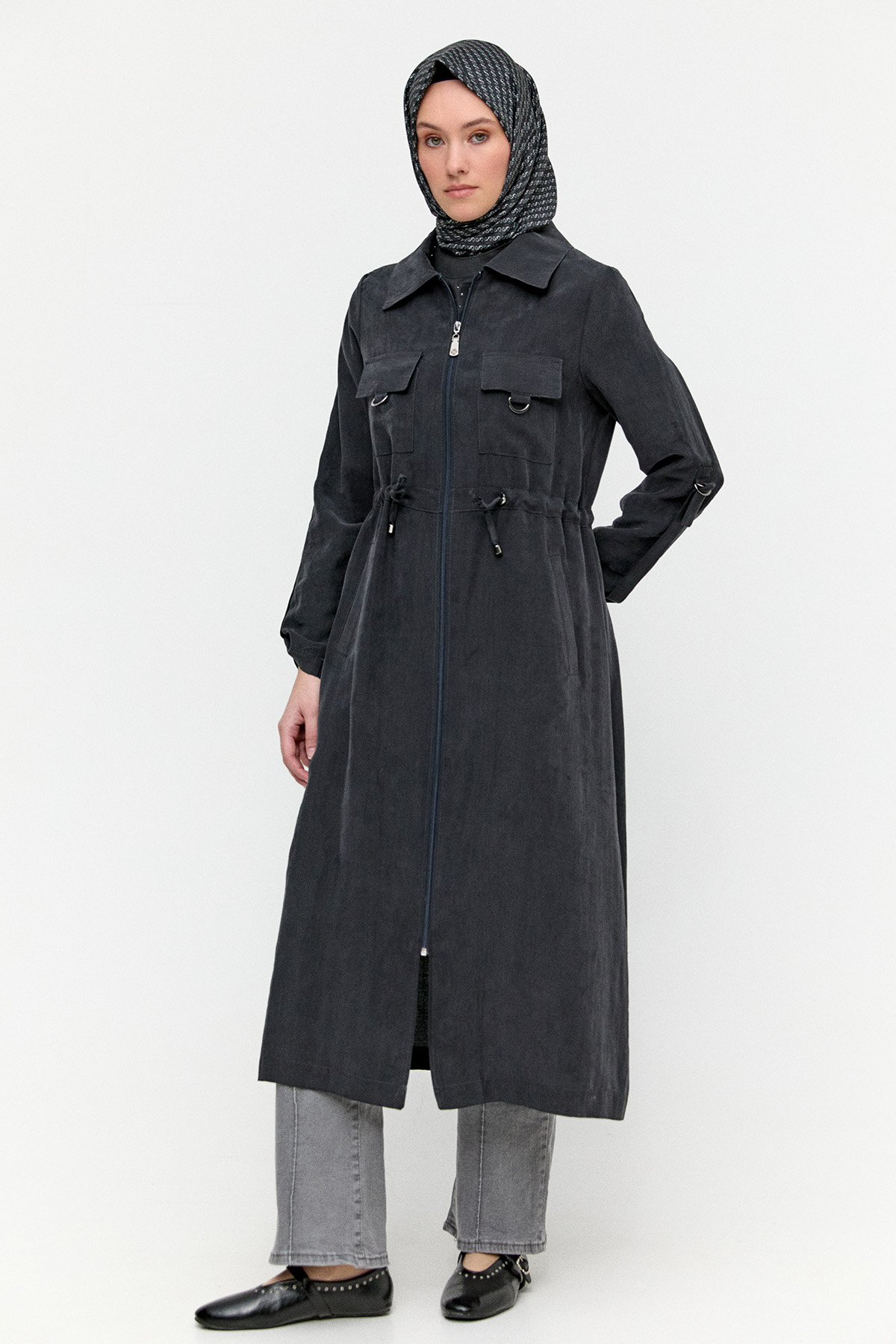 Fermuarlı Lyocell Kap, Tesettür Giyim