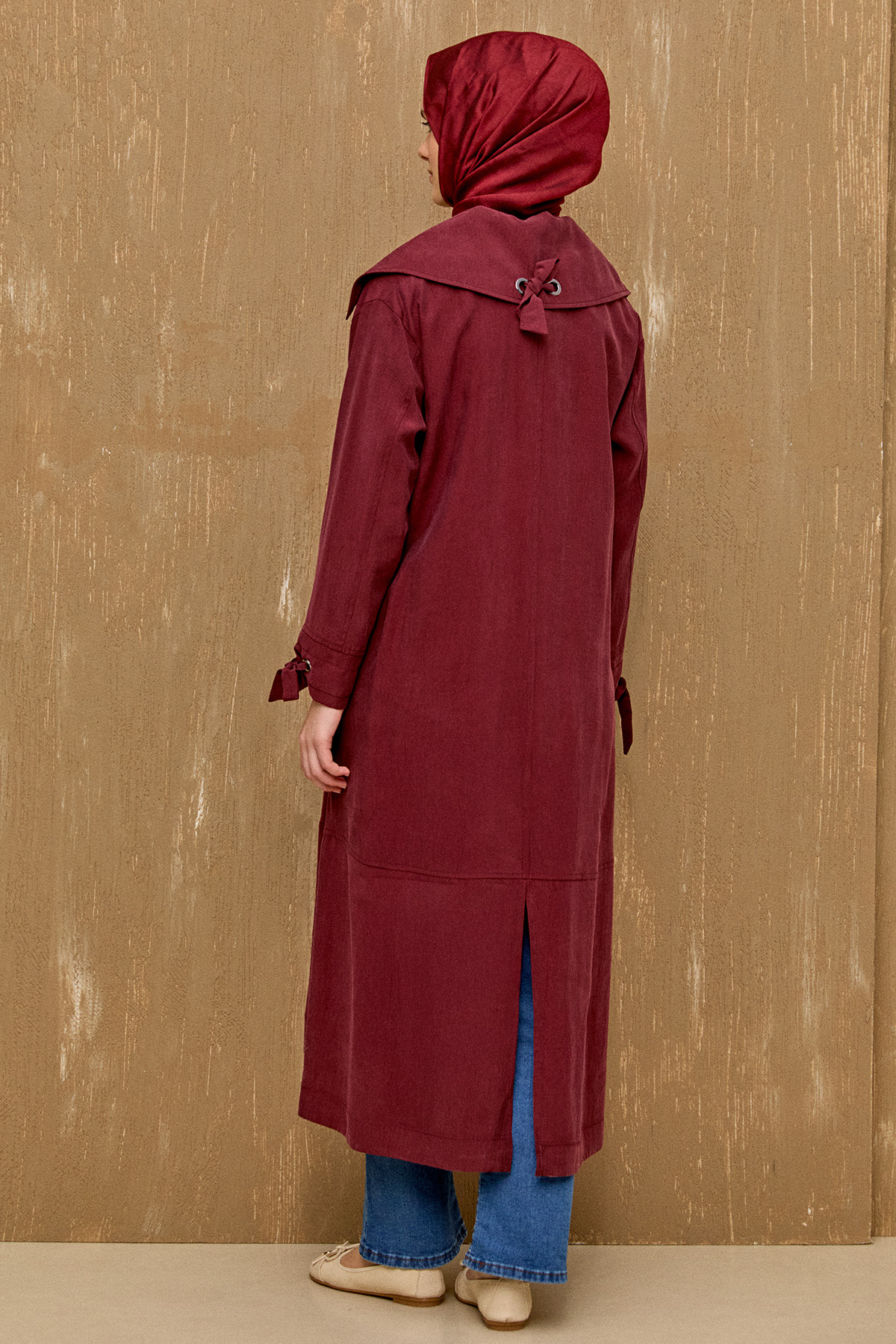 Geniş Yakalı Şeritli Kap, Tesettür Giyim