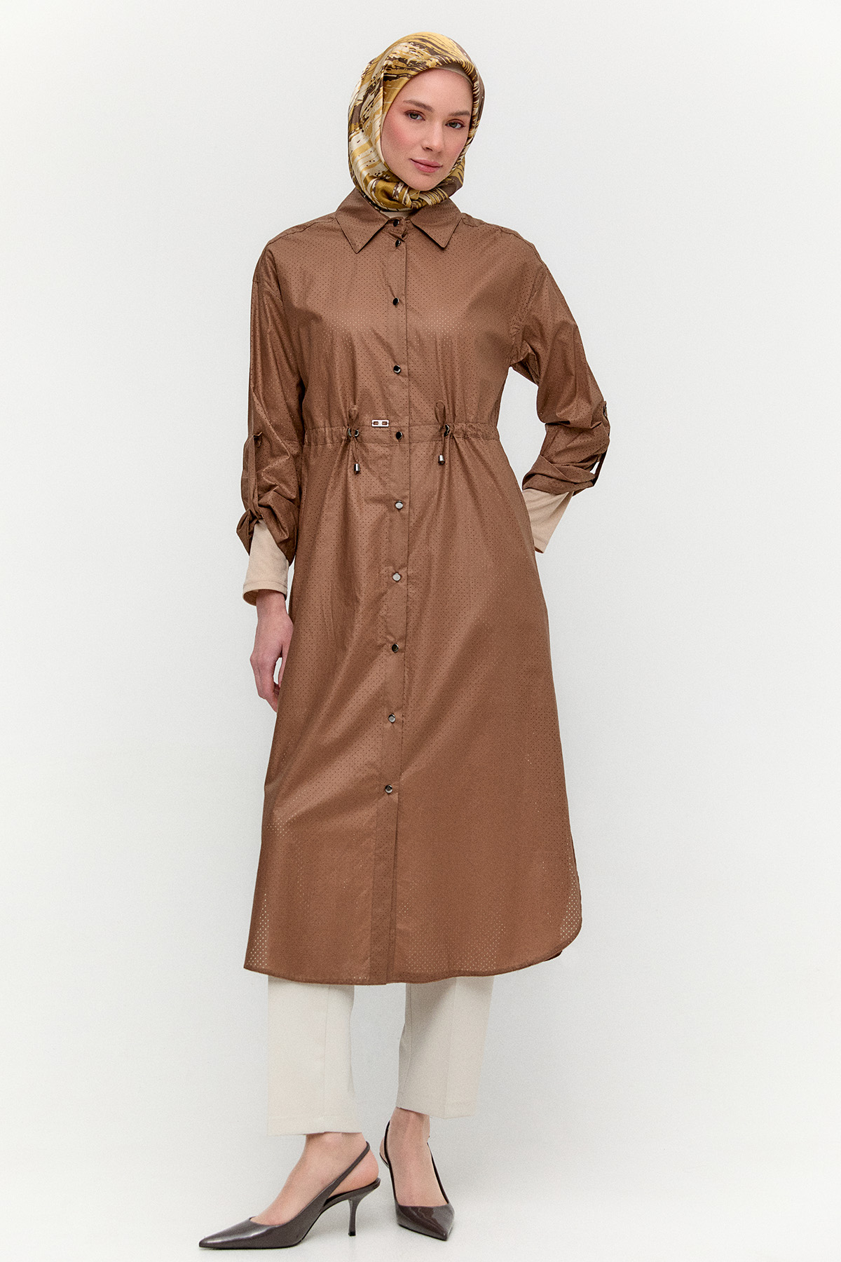 Stoper Detaylı Pamuk Kap, Tesettür Giyim