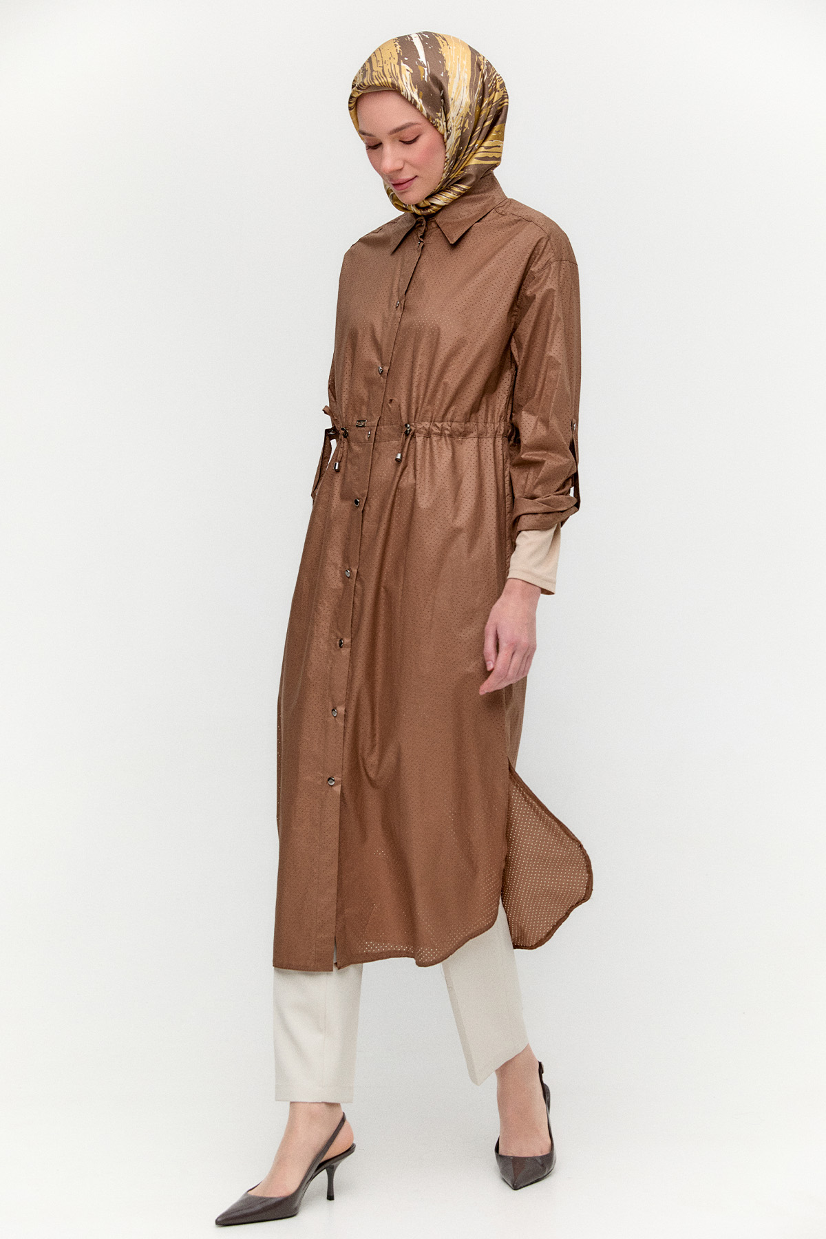 Stoper Detaylı Pamuk Kap, Tesettür Giyim