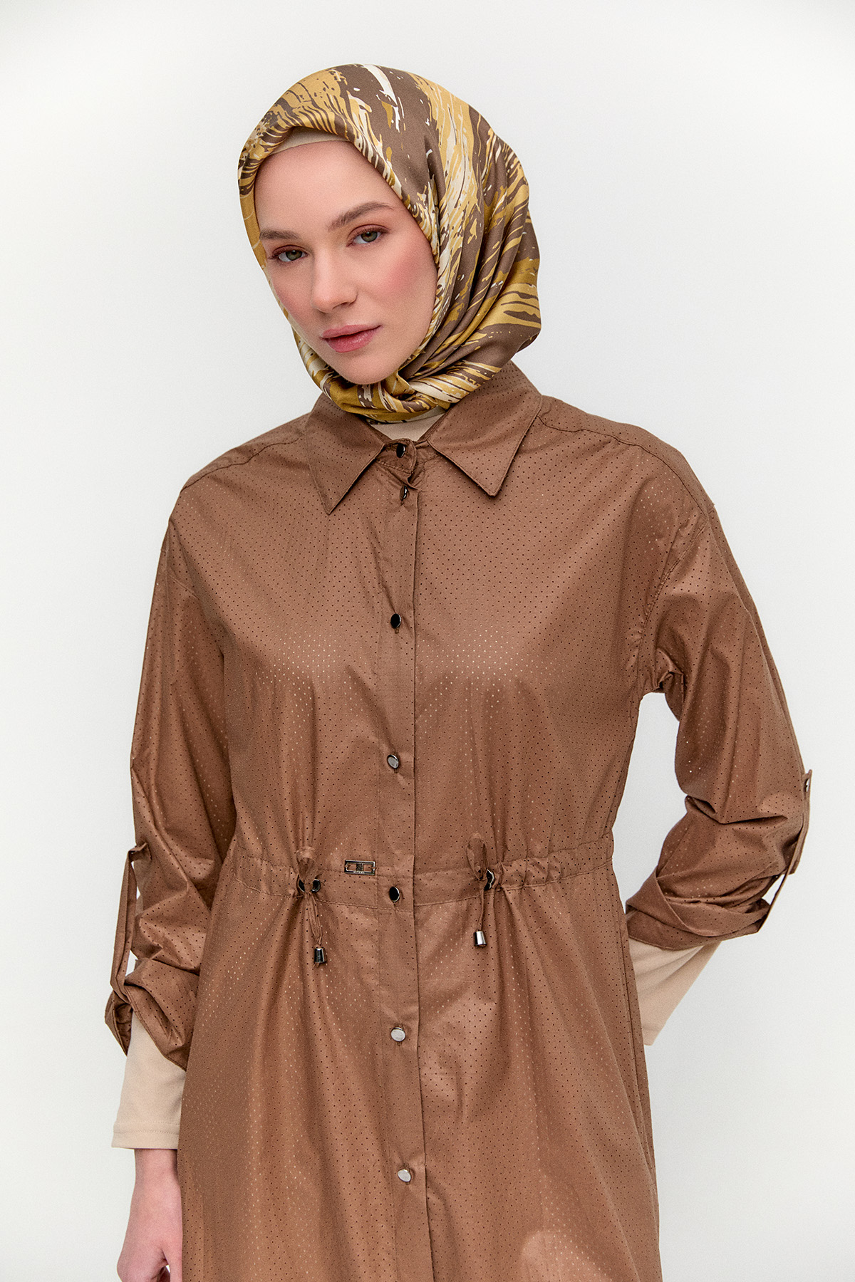 Stoper Detaylı Pamuk Kap, Tesettür Giyim