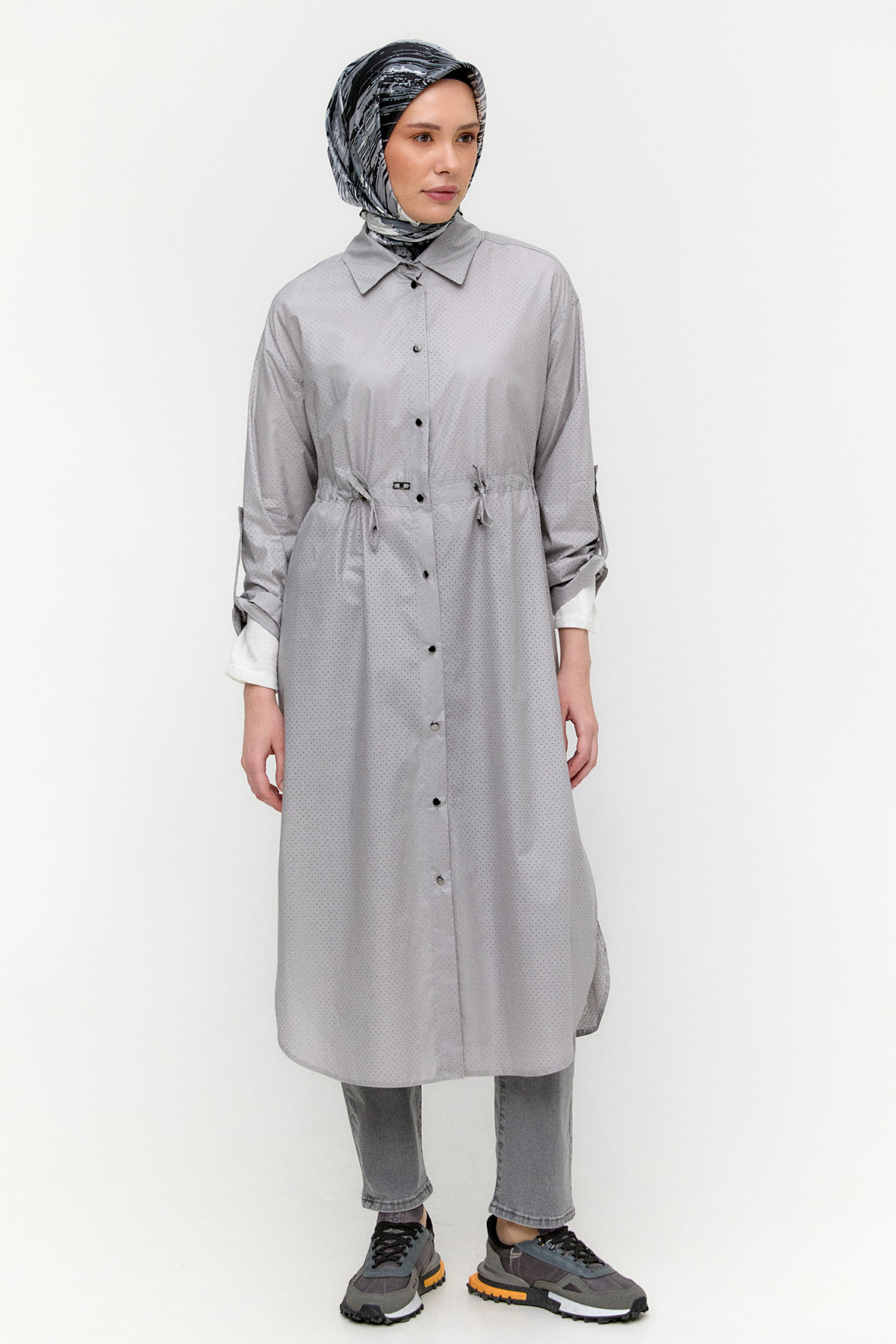 Stoper Detaylı Pamuk Kap, Tesettür Giyim