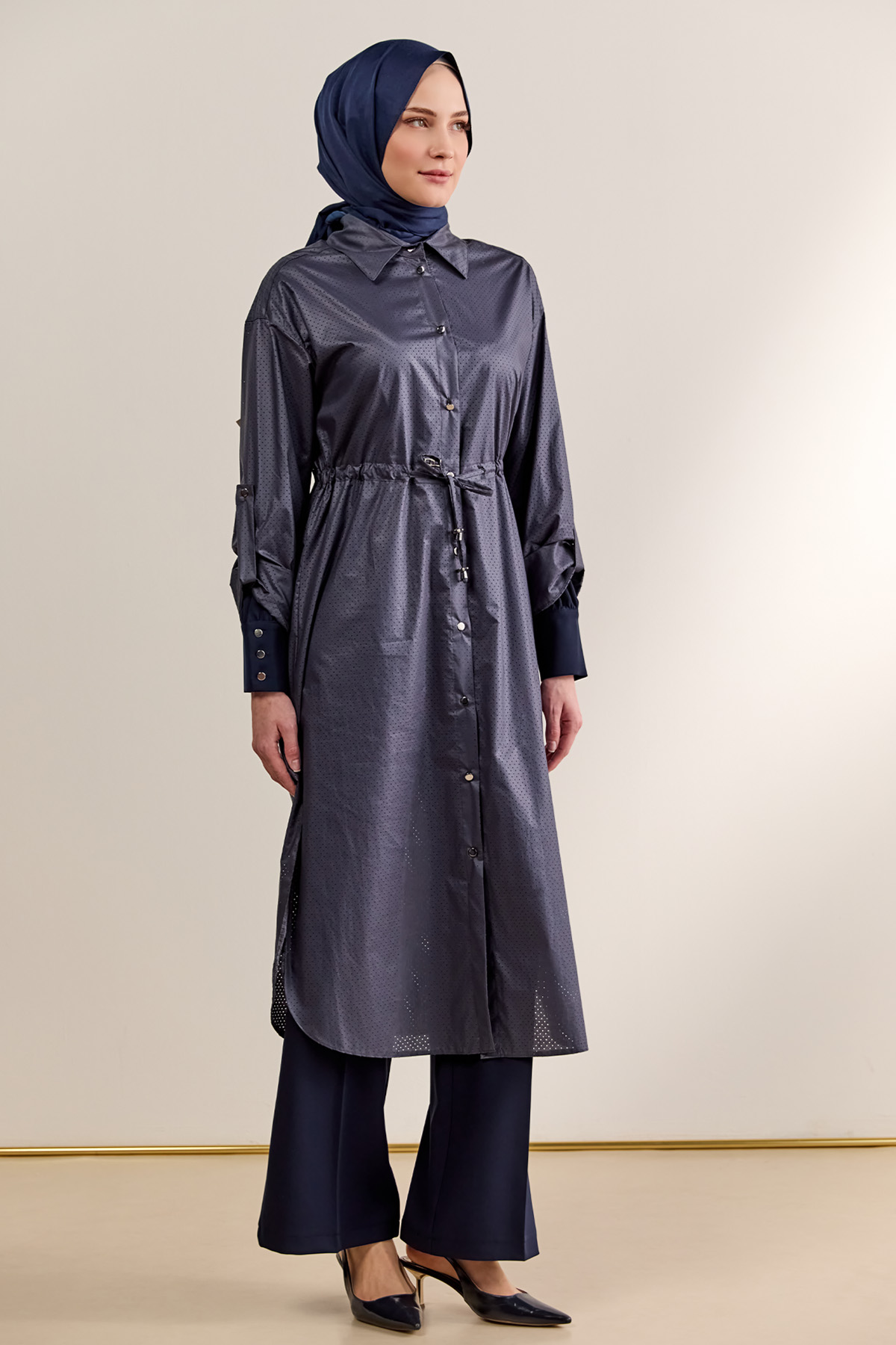 Stoper Detaylı Pamuk Kap, Tesettür Giyim