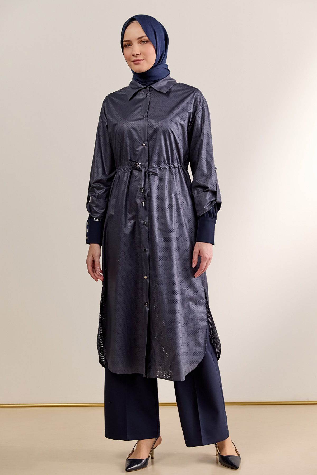 Stoper Detaylı Pamuk Kap, Tesettür Giyim