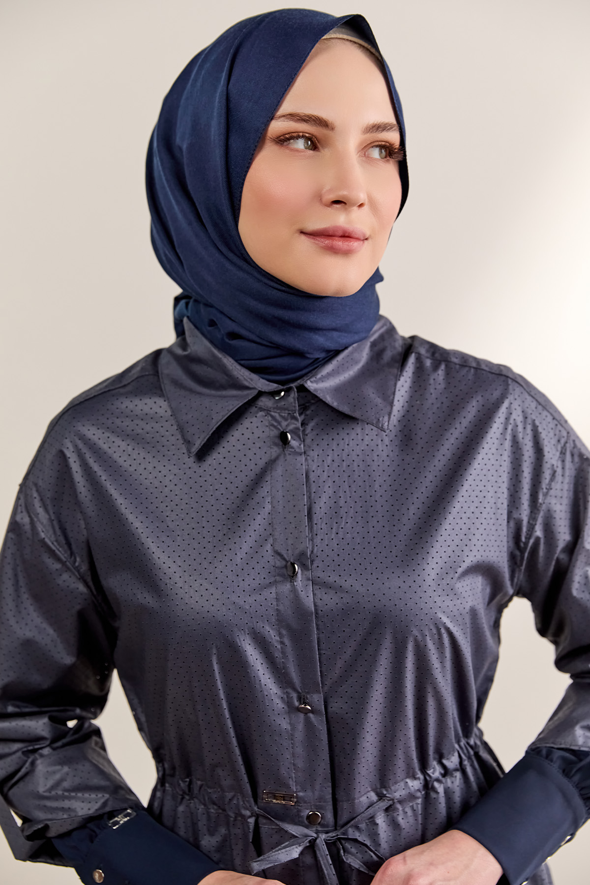 Stoper Detaylı Pamuk Kap, Tesettür Giyim