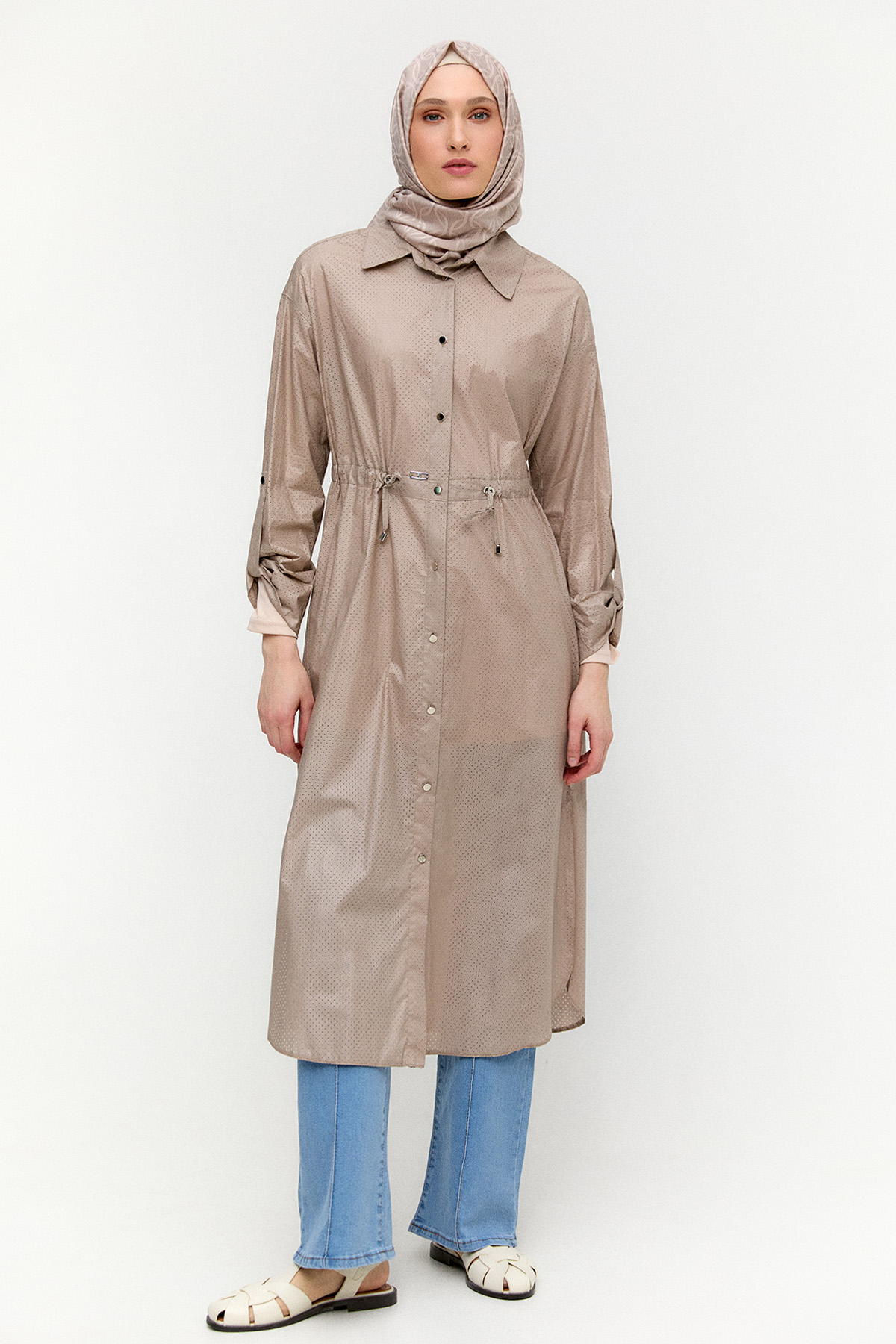 Stoper Detaylı Pamuk Kap, Tesettür Giyim