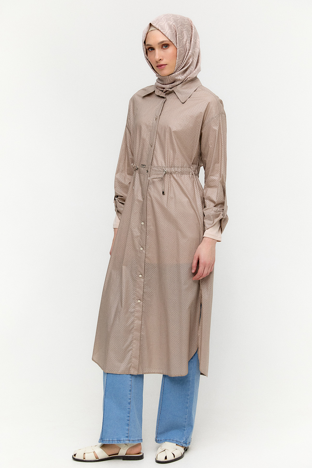 Stoper Detaylı Pamuk Kap, Tesettür Giyim