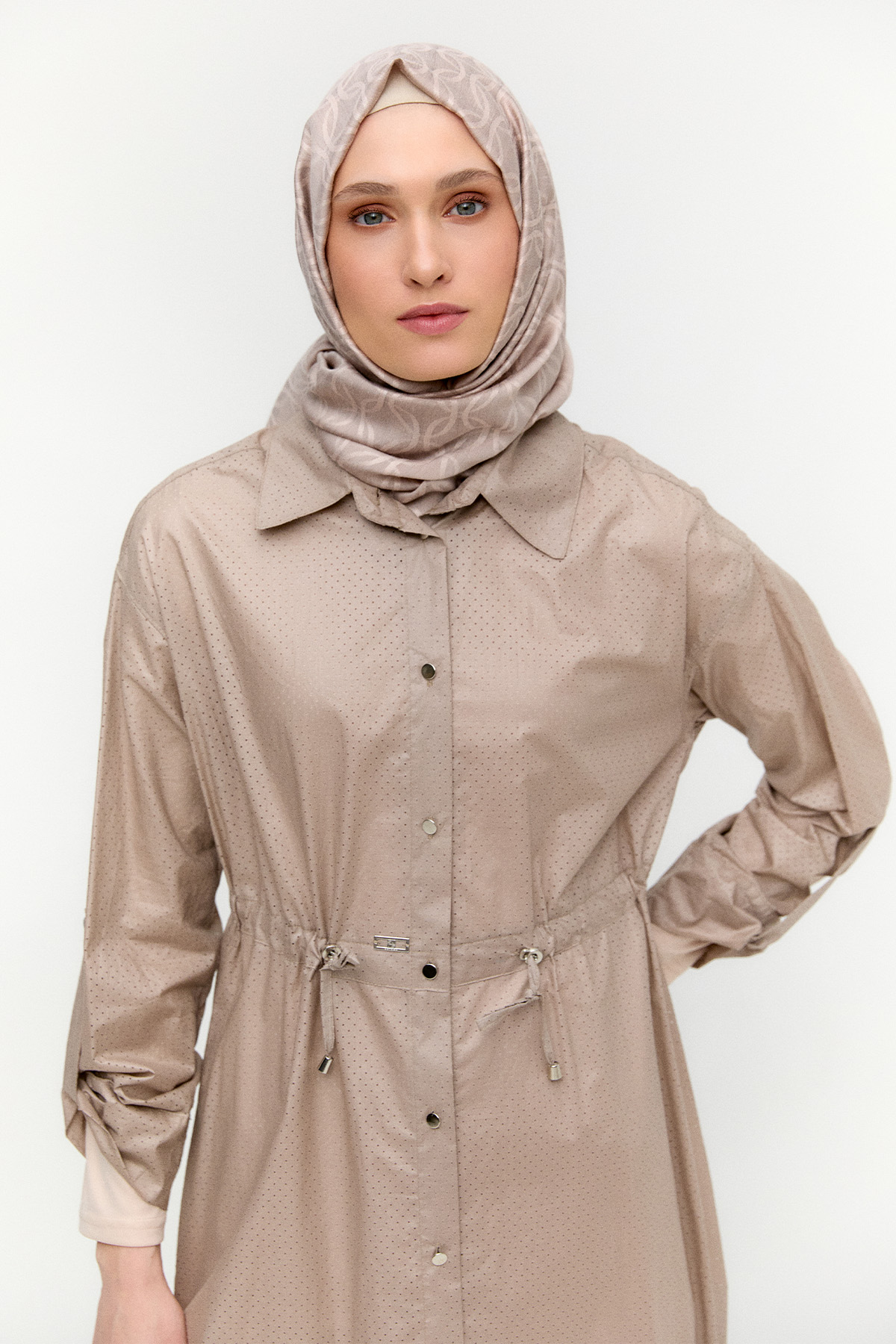 Stoper Detaylı Pamuk Kap, Tesettür Giyim