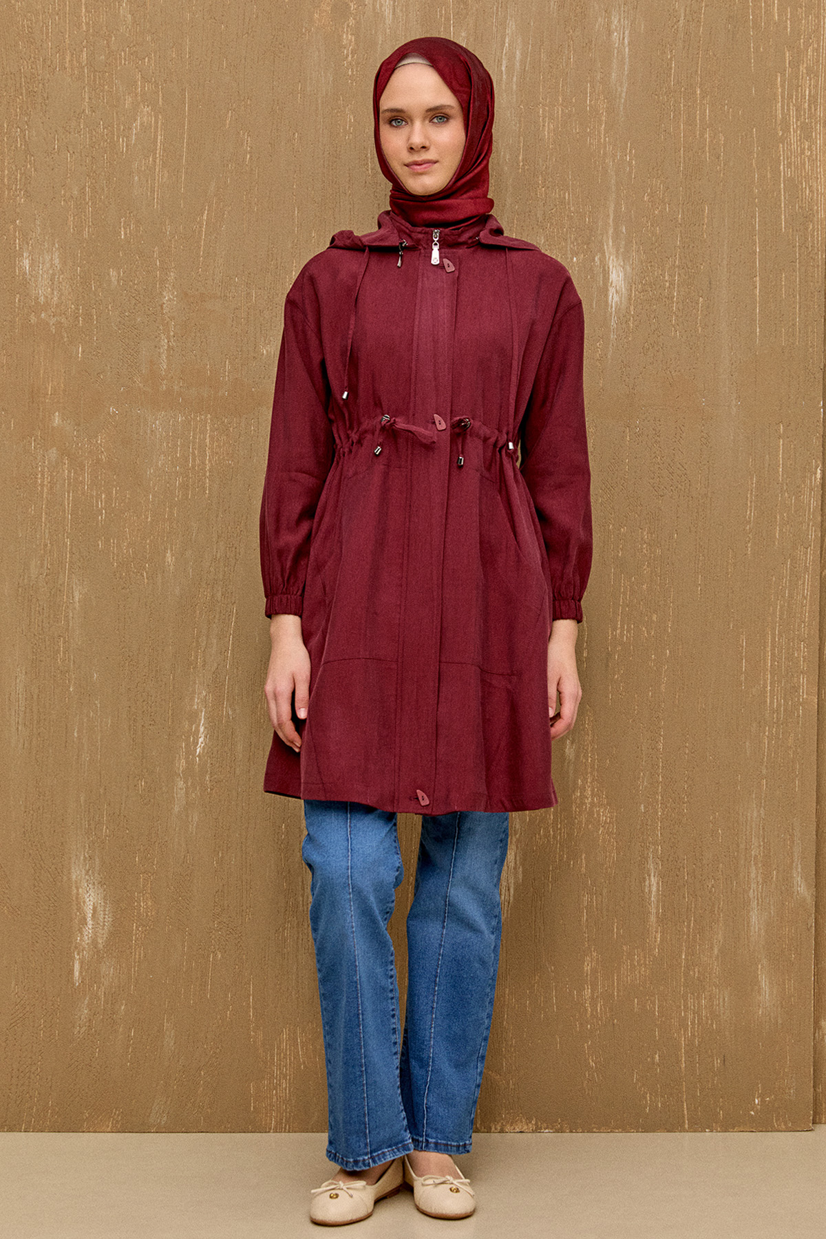 Seyyar Kapüşonlu Fermuarlı Kap, Tesettür Giyim