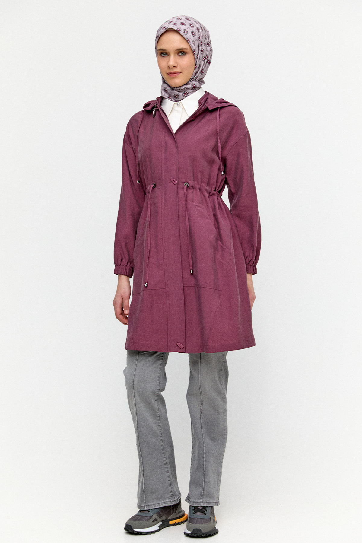 Seyyar Kapüşonlu Fermuarlı Kap, Tesettür Giyim
