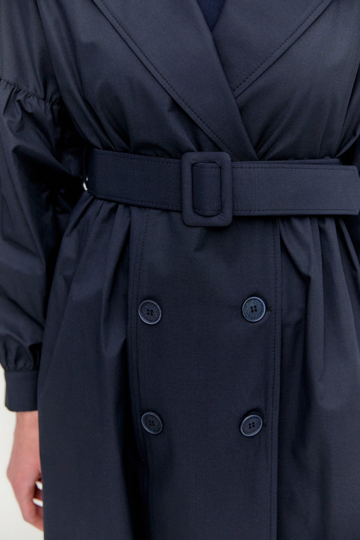 Kruvaze Kemerli Pamuklu Trençkot, Tesettür Giyim