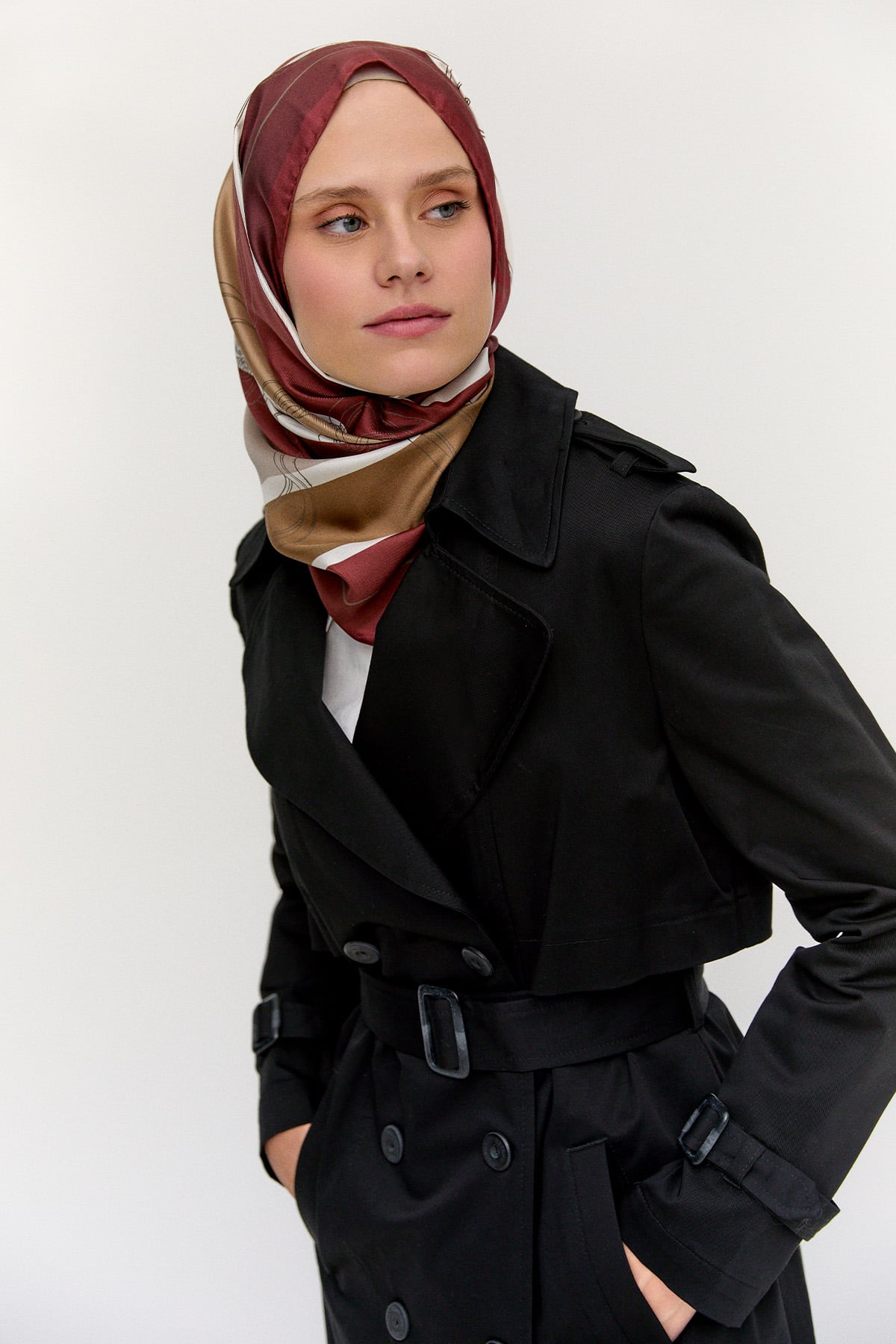 Çift Düğmeli Gabardin Trençkot, Tesettür Giyim