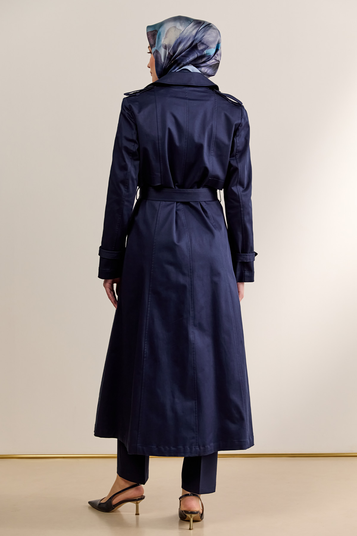 Çift Düğmeli Gabardin Trençkot, Tesettür Giyim