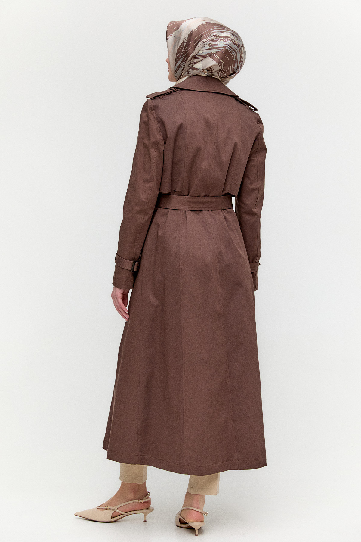 Çift Düğmeli Gabardin Trençkot, Tesettür Giyim