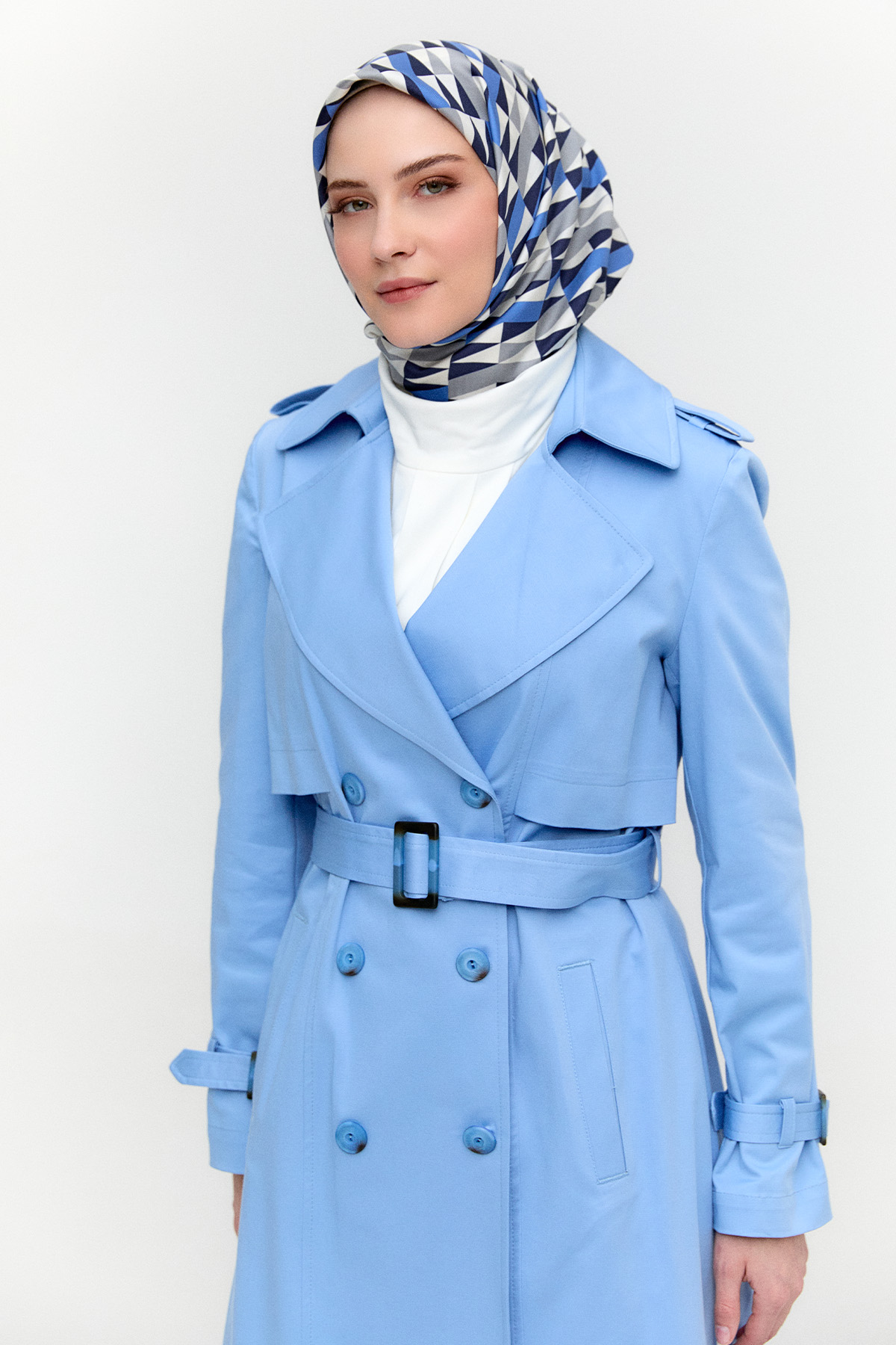Çift Düğmeli Gabardin Trençkot, Tesettür Giyim