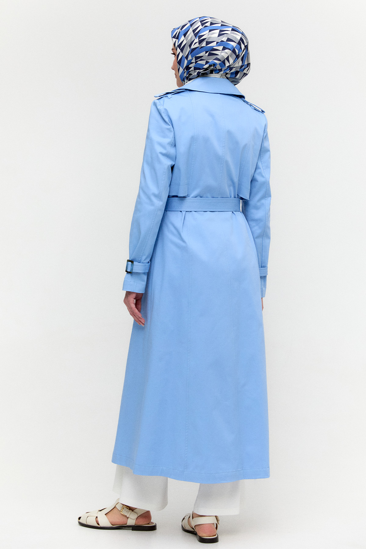 Çift Düğmeli Gabardin Trençkot, Tesettür Giyim