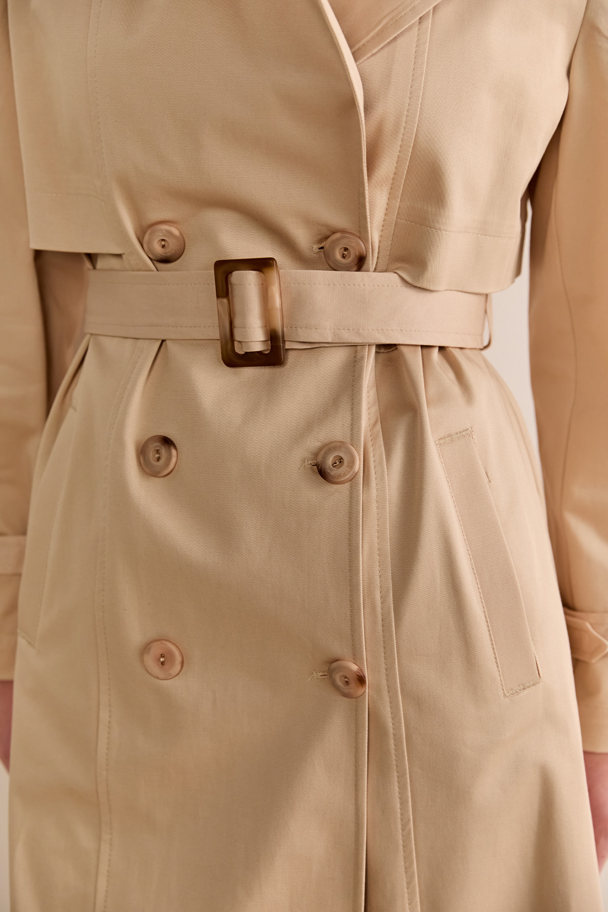 Çift Düğmeli Gabardin Trençkot, Tesettür Giyim