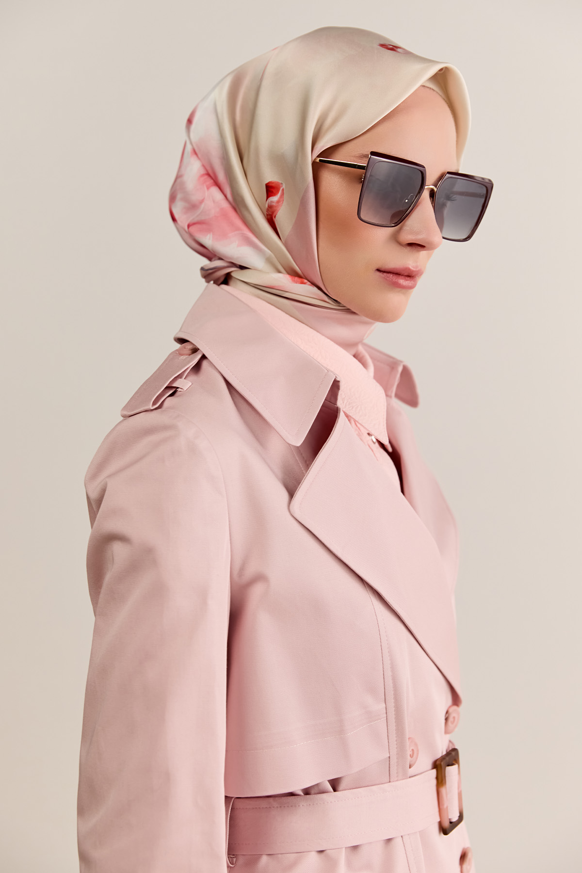 Çift Düğmeli Gabardin Trençkot, Tesettür Giyim