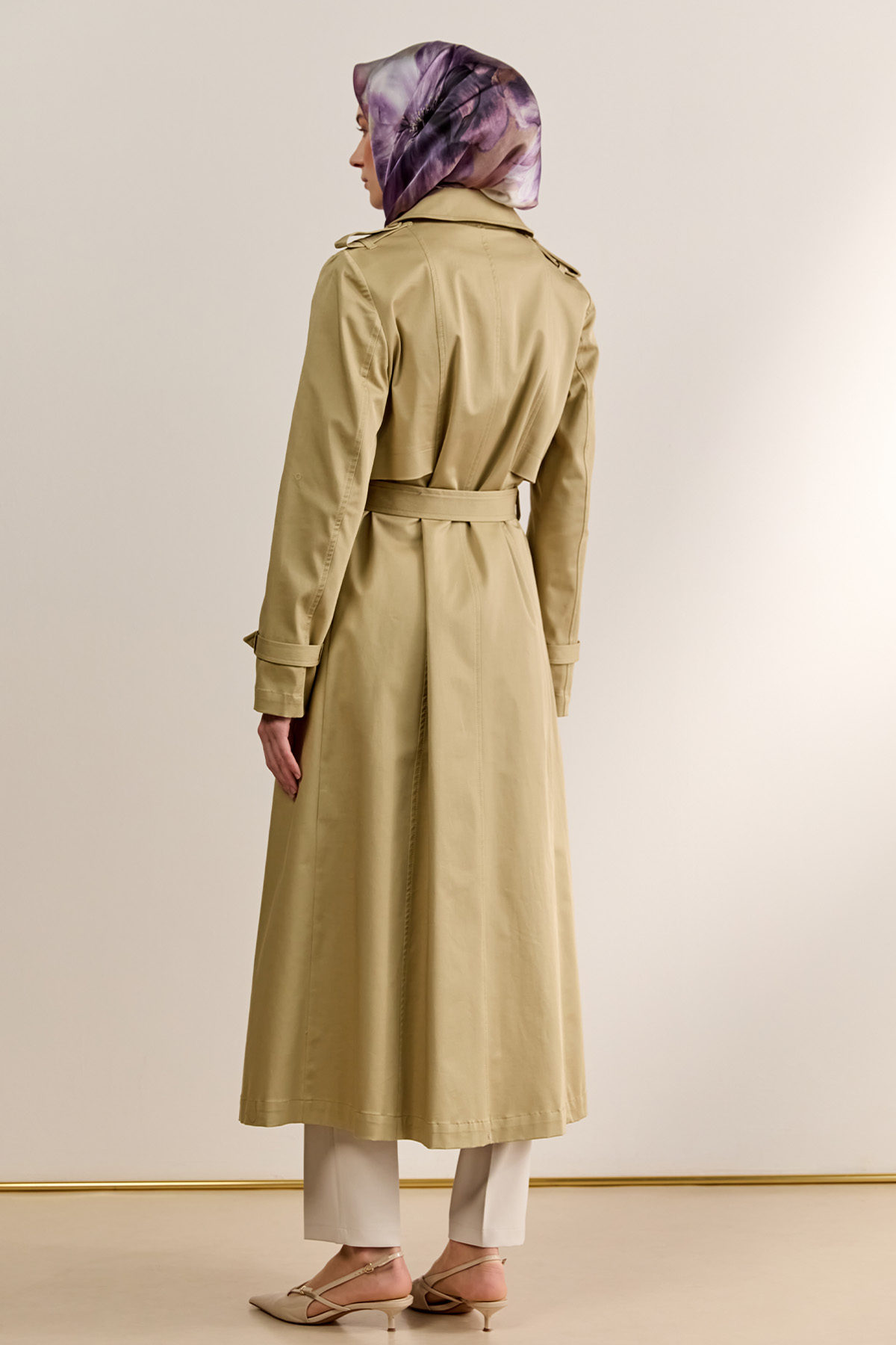 Çift Düğmeli Gabardin Trençkot, Tesettür Giyim