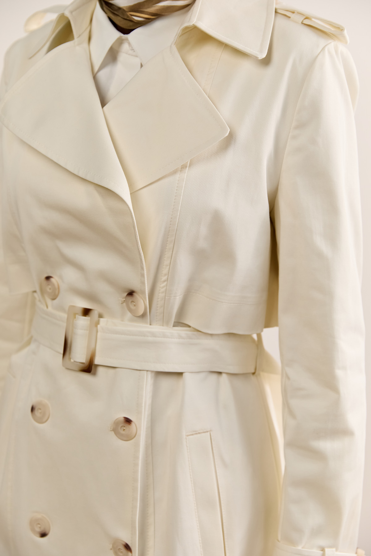 Çift Düğmeli Gabardin Trençkot, Tesettür Giyim