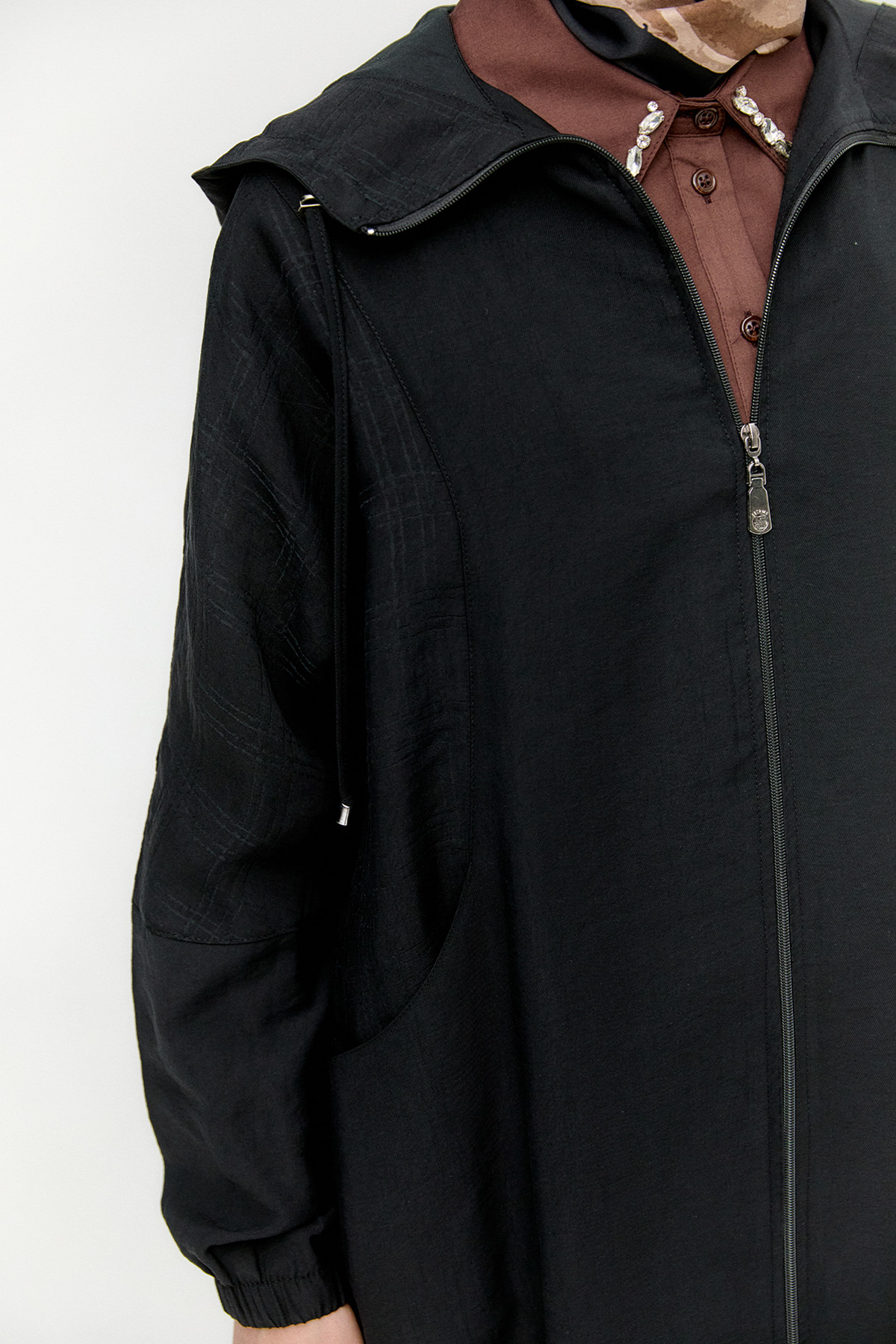 Çizgili Kapüşonlu Lyocell Kap, Tesettür Giyim