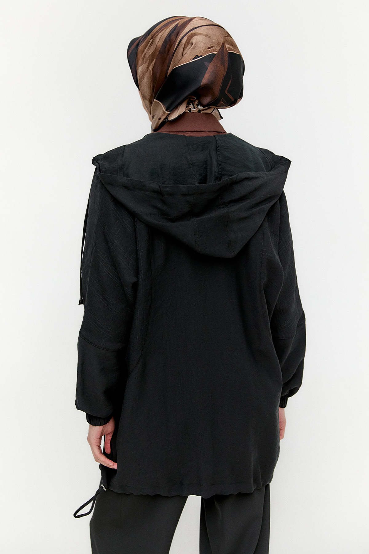 Çizgili Kapüşonlu Lyocell Kap, Tesettür Giyim