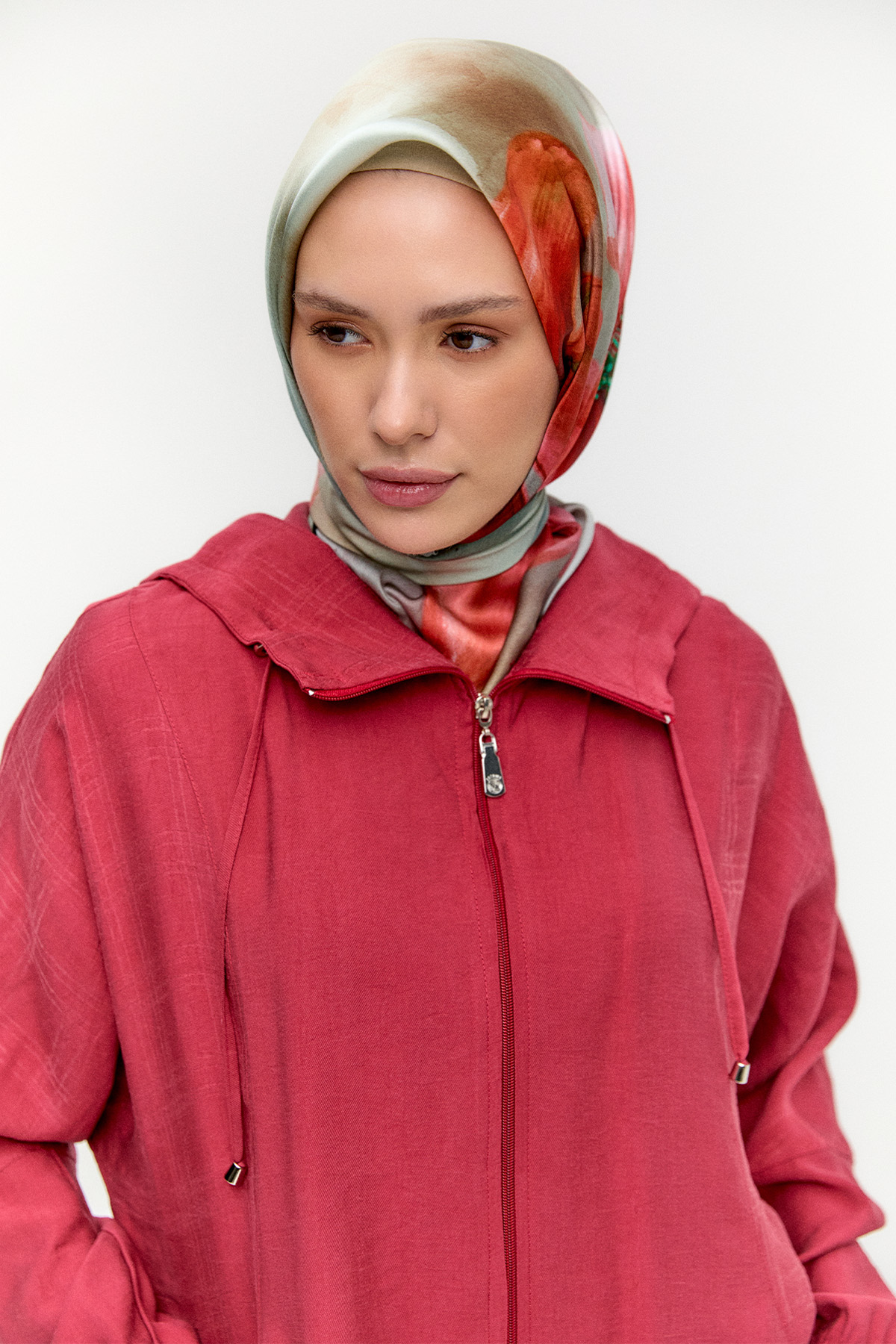 Çizgili Kapüşonlu Lyocell Kap, Tesettür Giyim