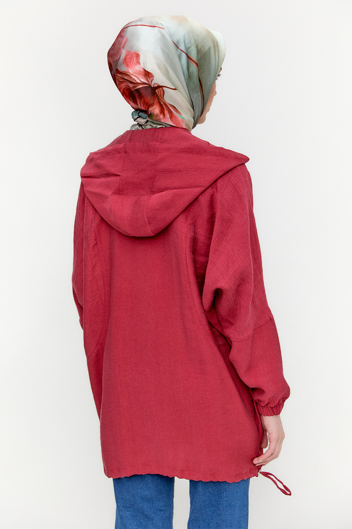 Çizgili Kapüşonlu Lyocell Kap, Tesettür Giyim