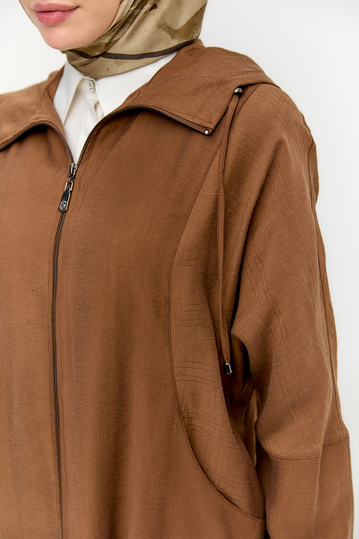 Çizgili Kapüşonlu Lyocell Kap, Tesettür Giyim