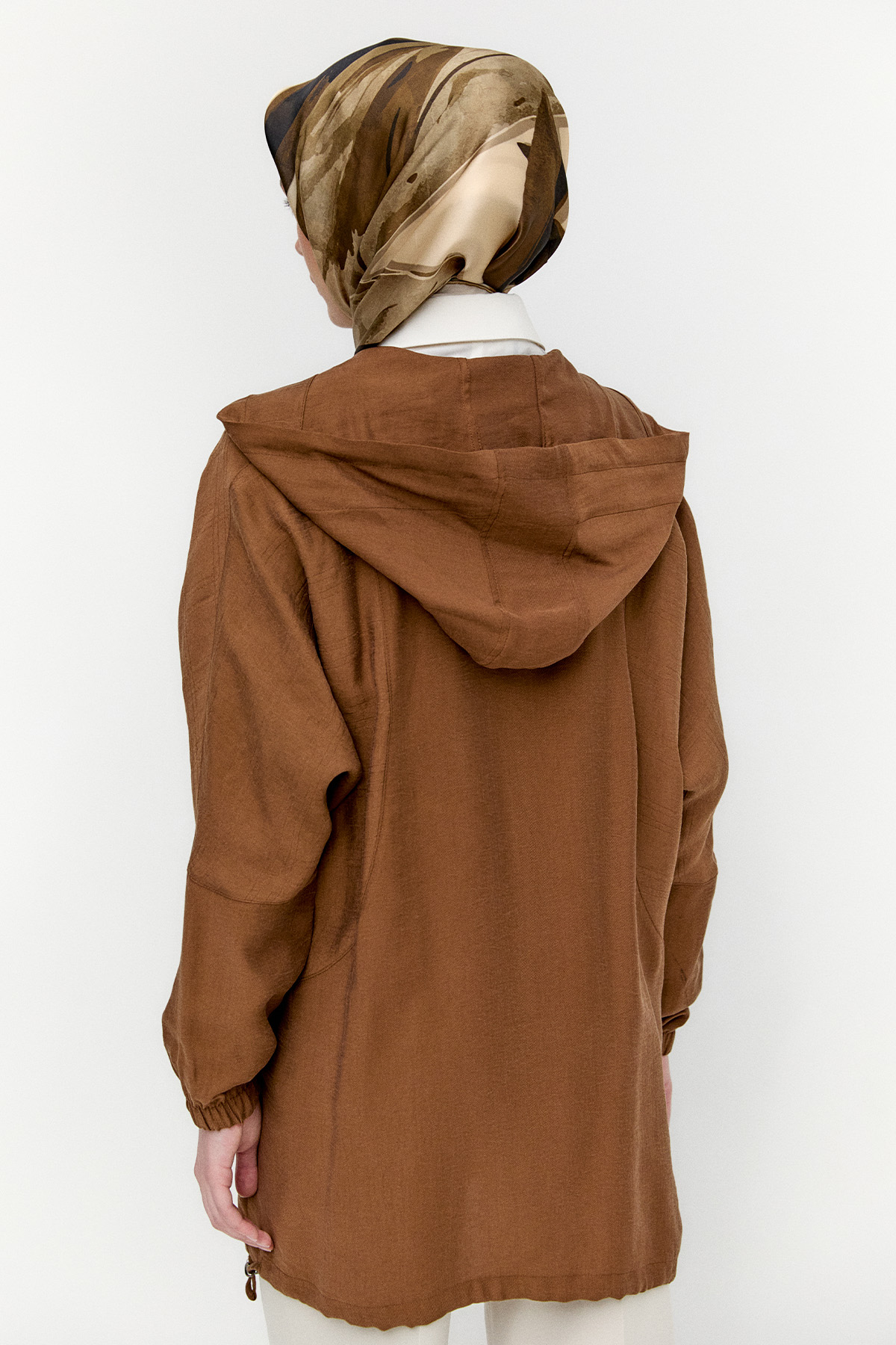 Çizgili Kapüşonlu Lyocell Kap, Tesettür Giyim