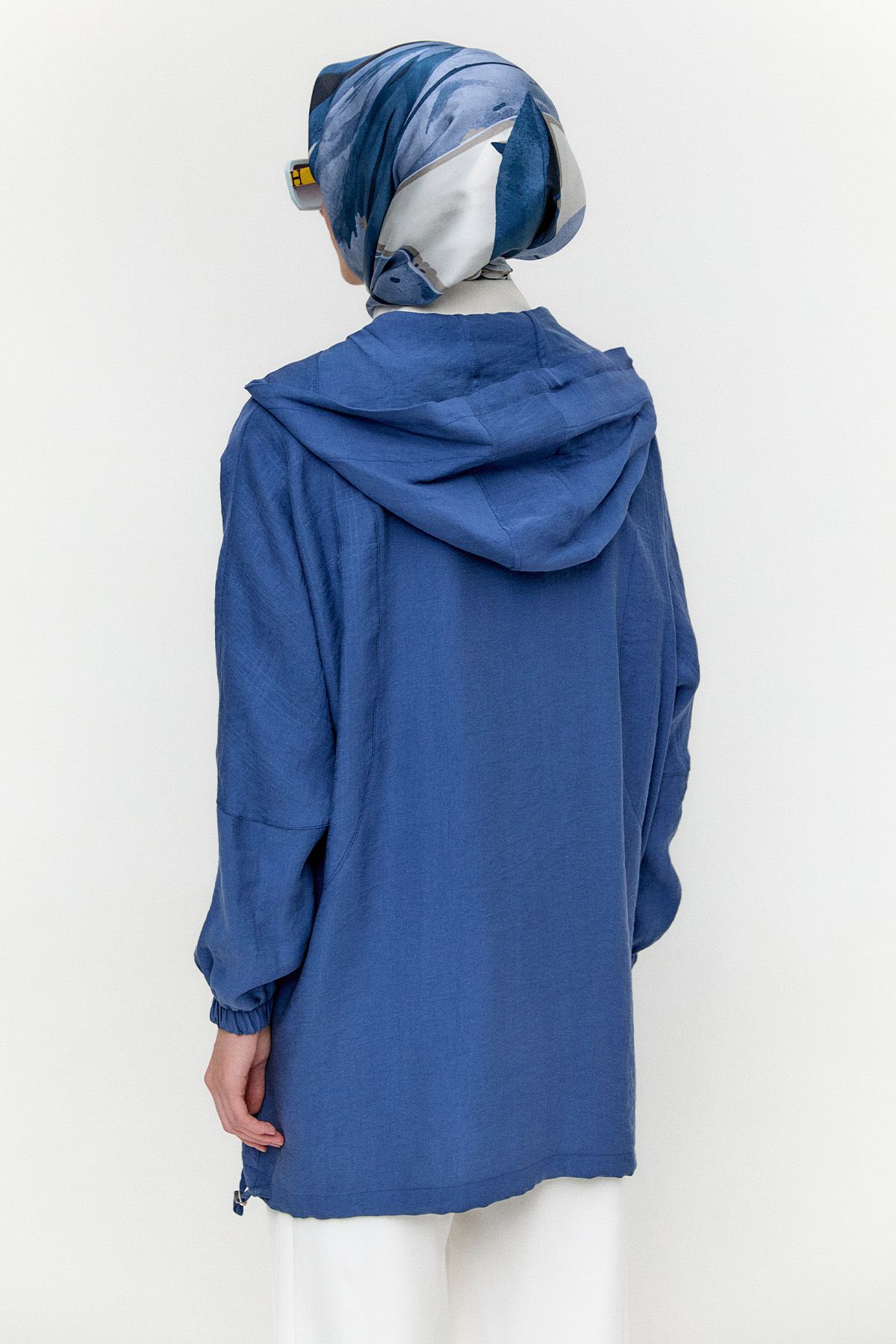 Çizgili Kapüşonlu Lyocell Kap, Tesettür Giyim