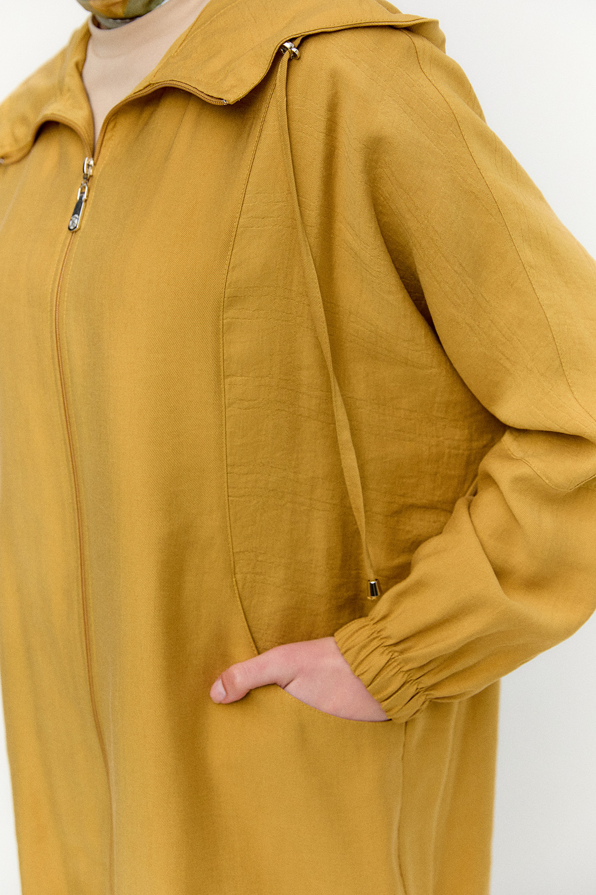 Çizgili Kapüşonlu Lyocell Kap, Tesettür Giyim