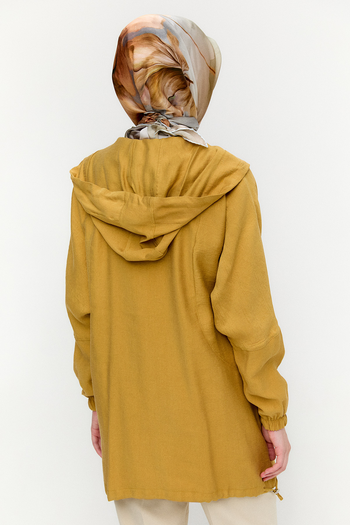 Çizgili Kapüşonlu Lyocell Kap, Tesettür Giyim