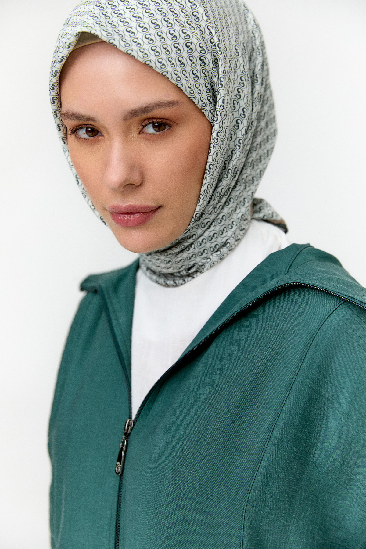 Çizgili Kapüşonlu Lyocell Kap, Tesettür Giyim