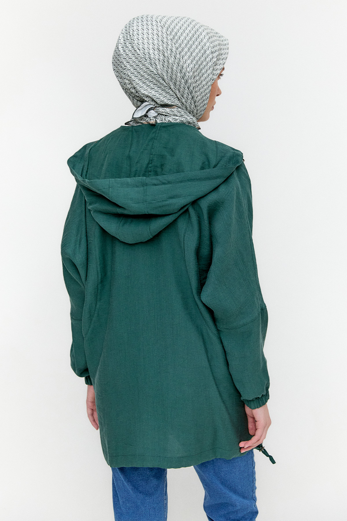 Çizgili Kapüşonlu Lyocell Kap, Tesettür Giyim