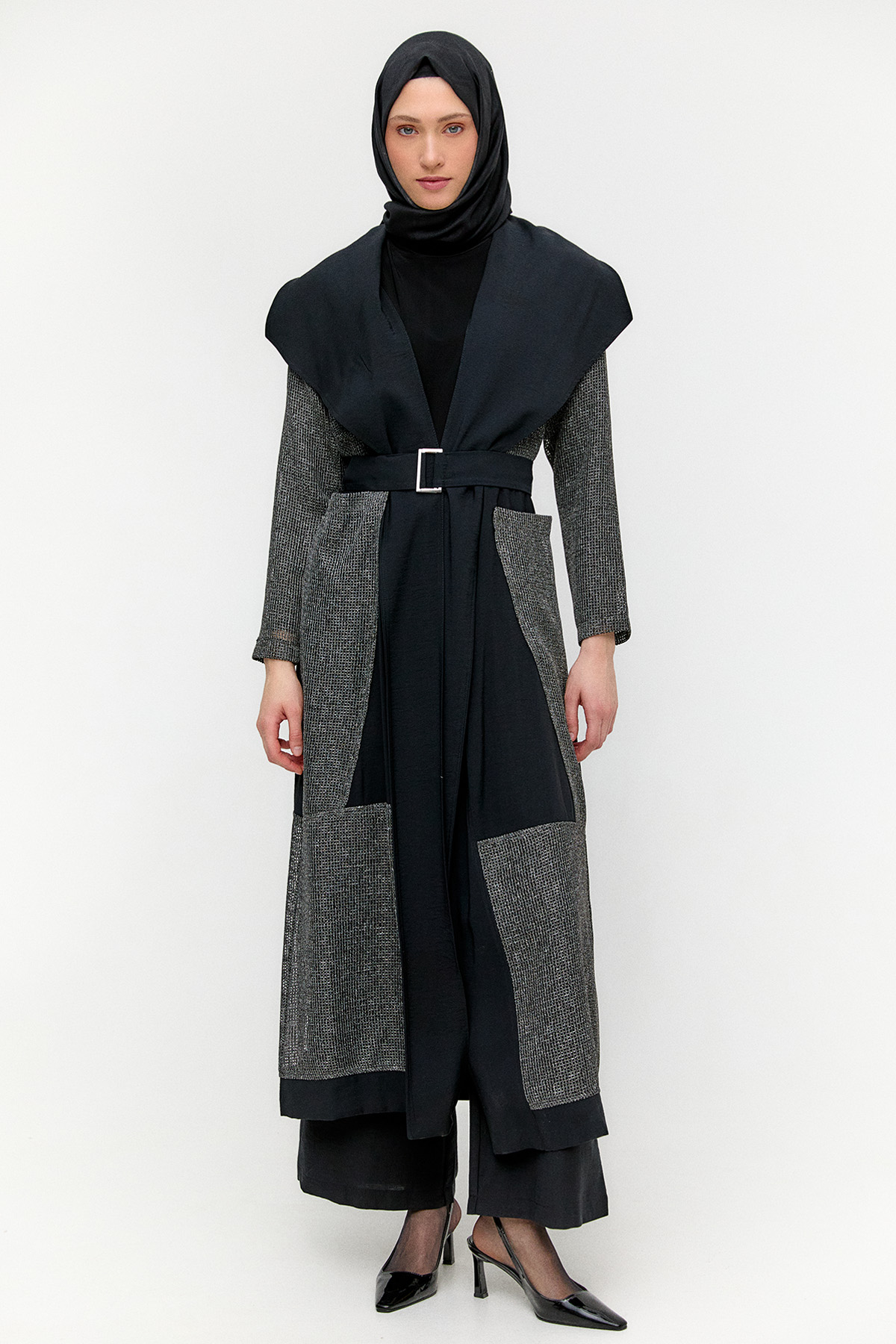 Kemerli Oversize File Kap, Tesettür Giyim