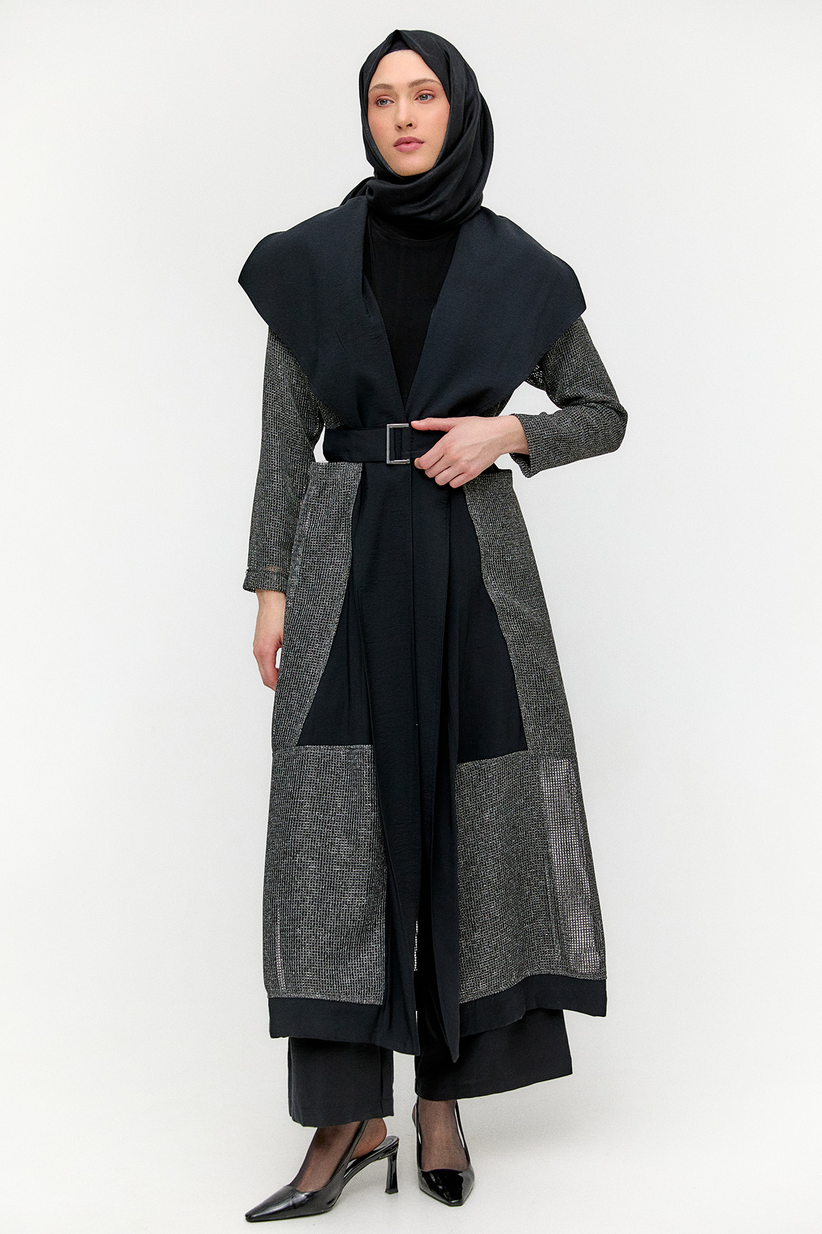 Kemerli Oversize File Kap, Tesettür Giyim