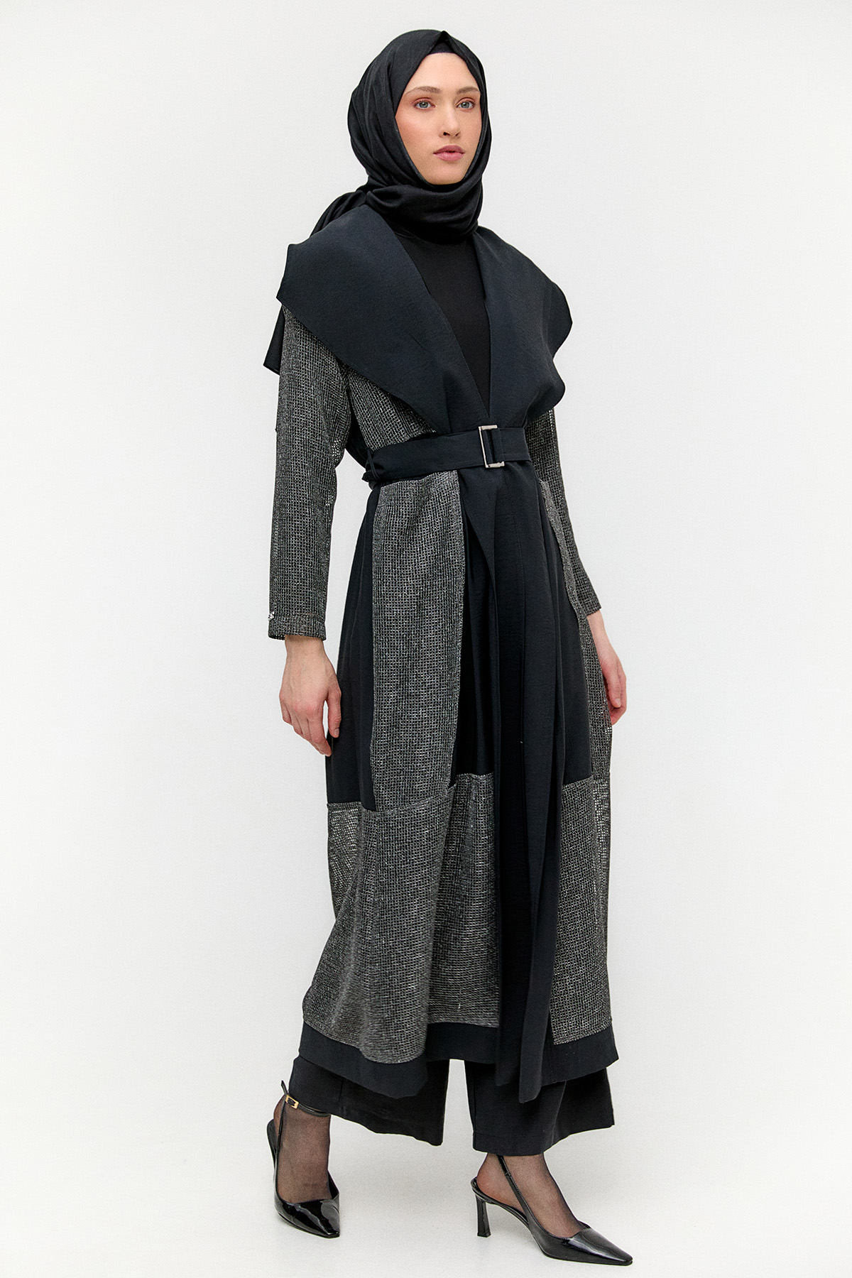 Kemerli Oversize File Kap, Tesettür Giyim