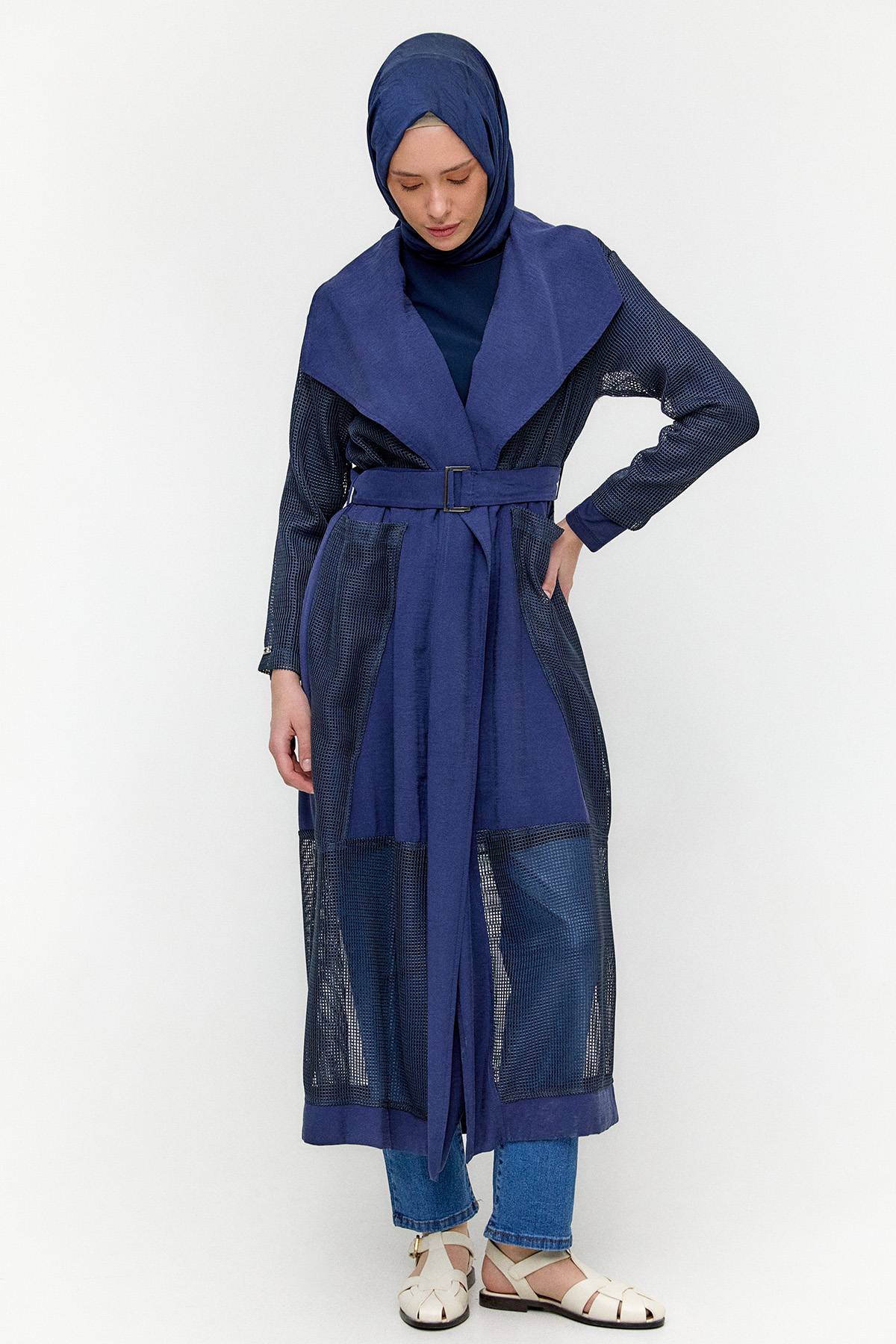 Kemerli Oversize File Kap, Tesettür Giyim