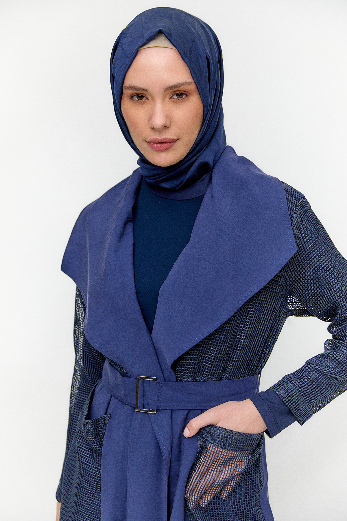 Kemerli Oversize File Kap, Tesettür Giyim