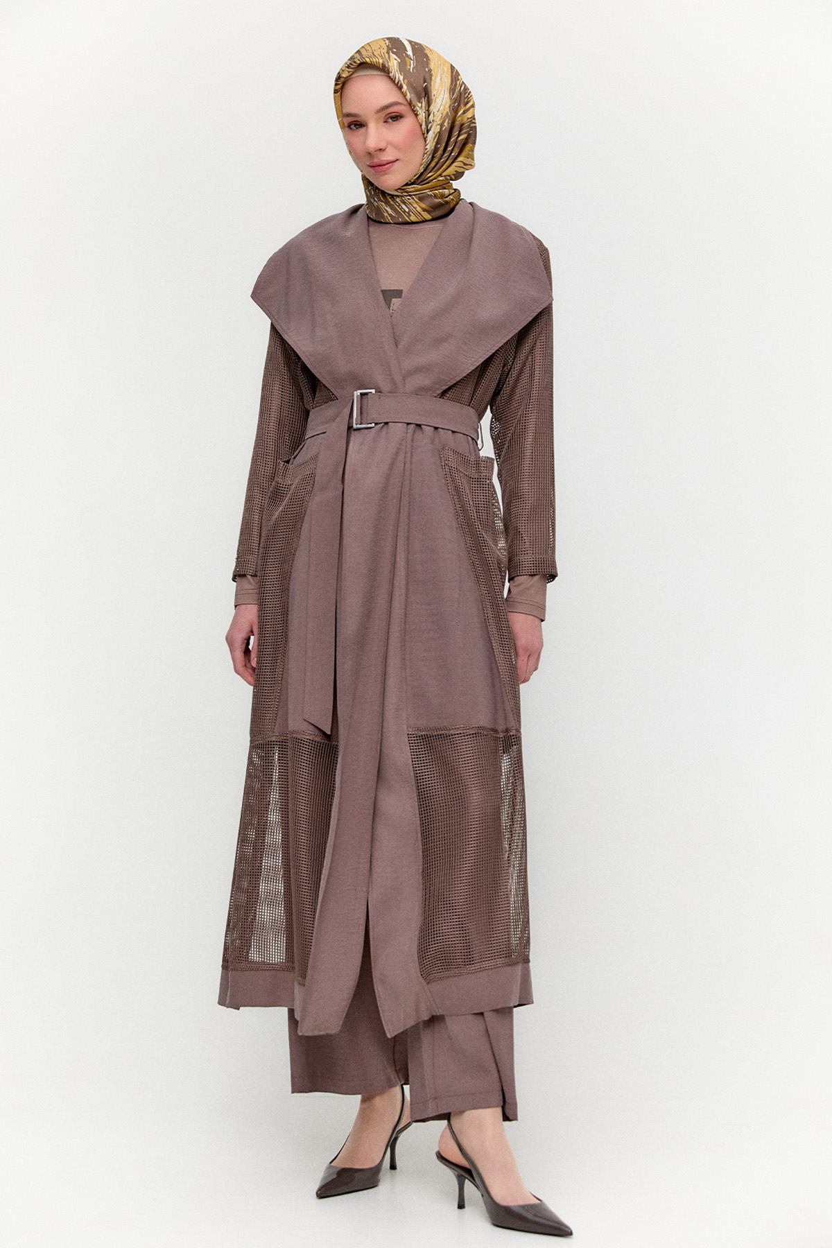 Kemerli Oversize File Kap, Tesettür Giyim