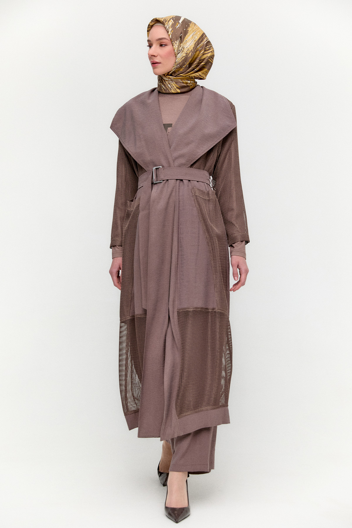 Kemerli Oversize File Kap, Tesettür Giyim