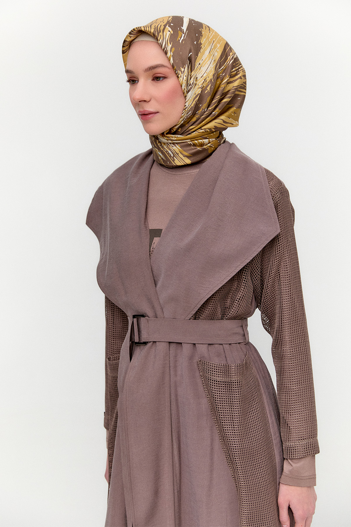 Kemerli Oversize File Kap, Tesettür Giyim