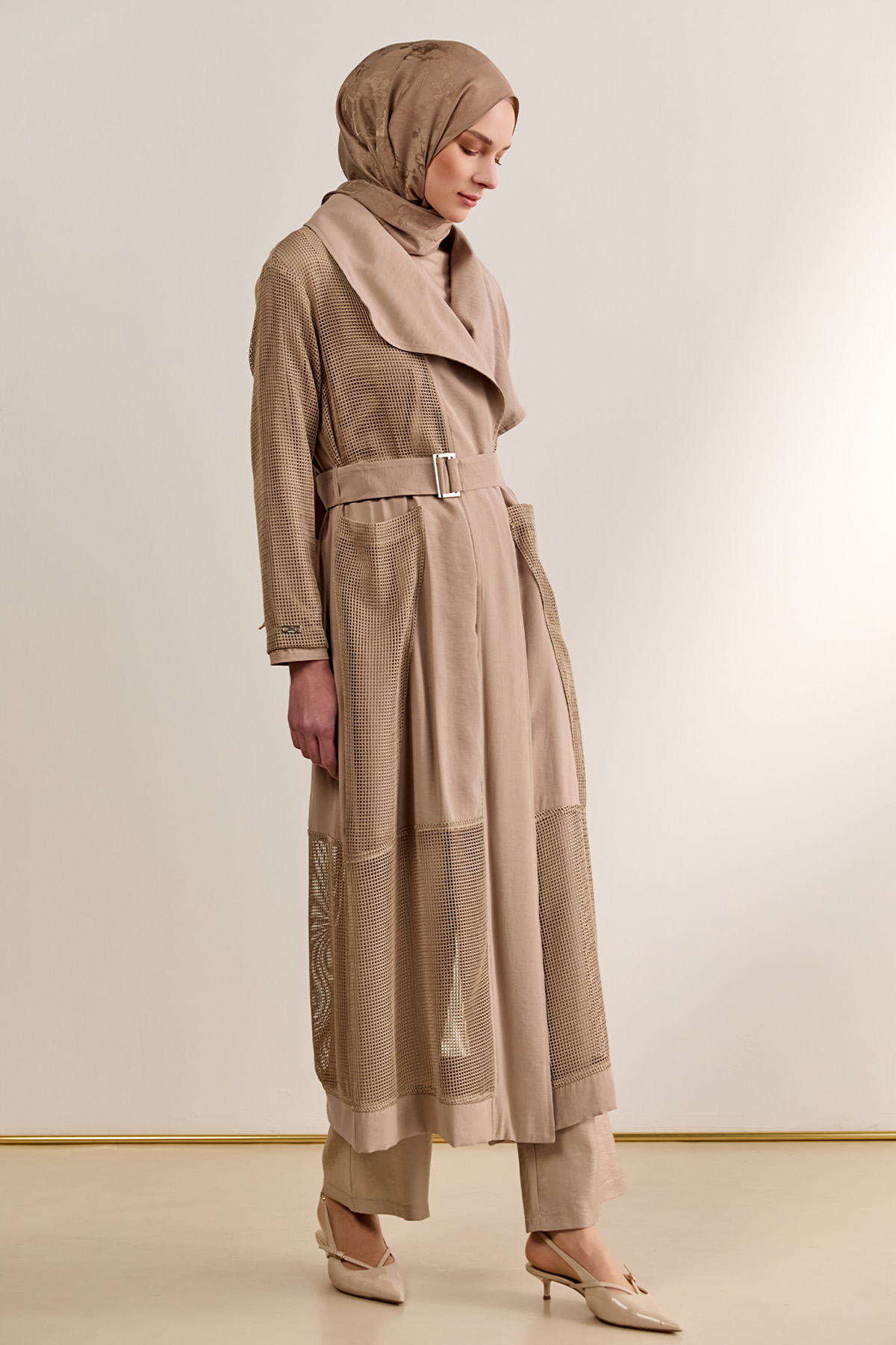 Kemerli Oversize File Kap, Tesettür Giyim