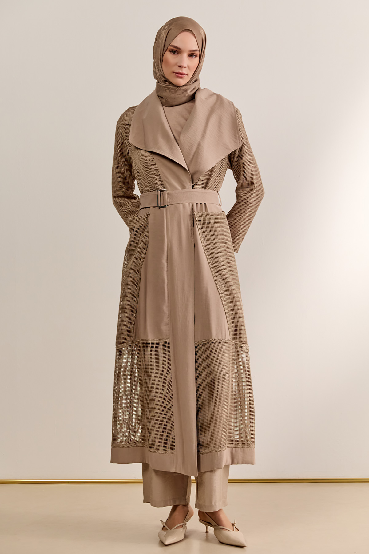 Kemerli Oversize File Kap, Tesettür Giyim