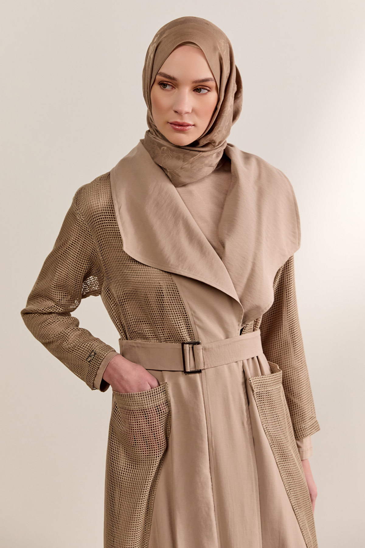 Kemerli Oversize File Kap, Tesettür Giyim