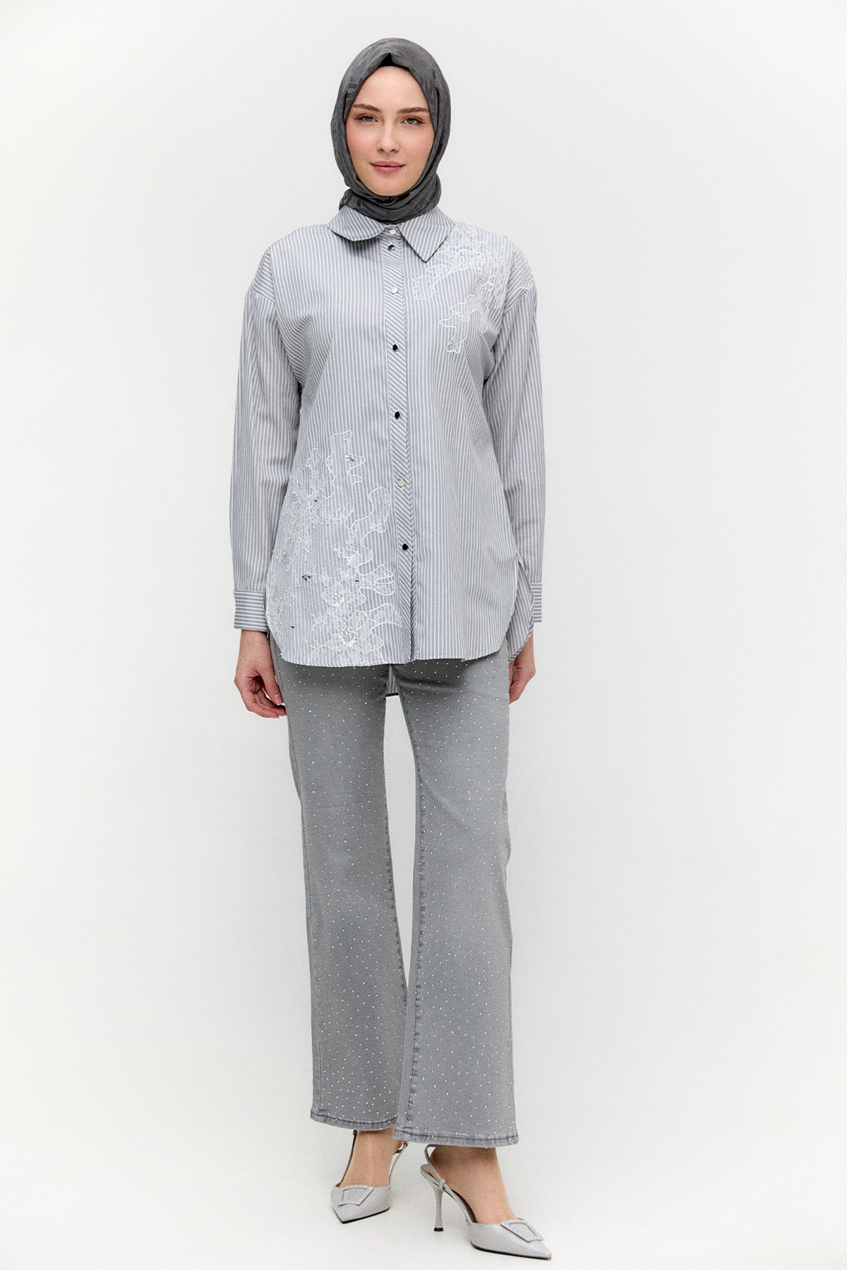 Hotfix Baskılı Kanvas Pantolon, Tesettür Giyim