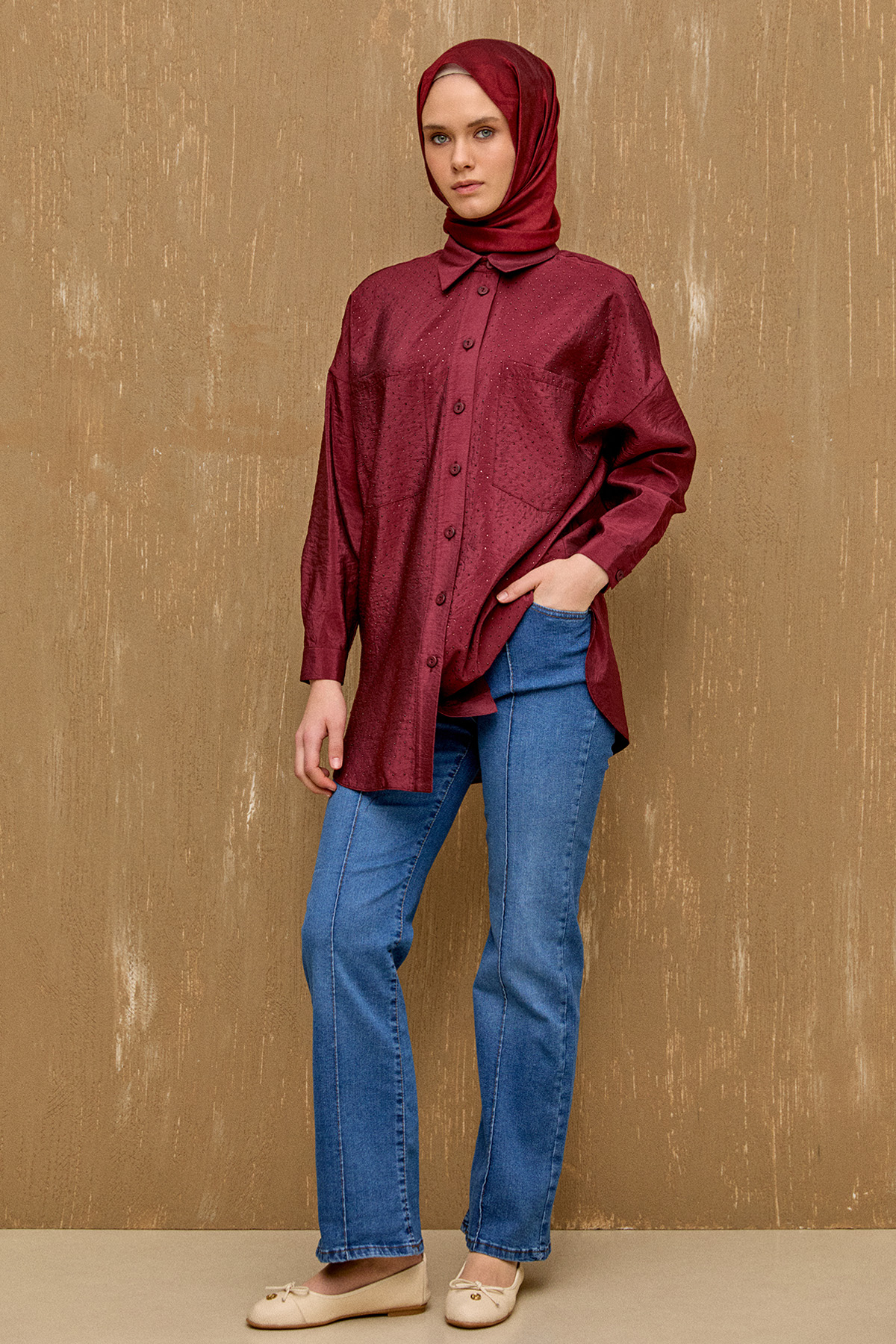 Nervürlü Geniş Paça Denim, Tesettür Giyim